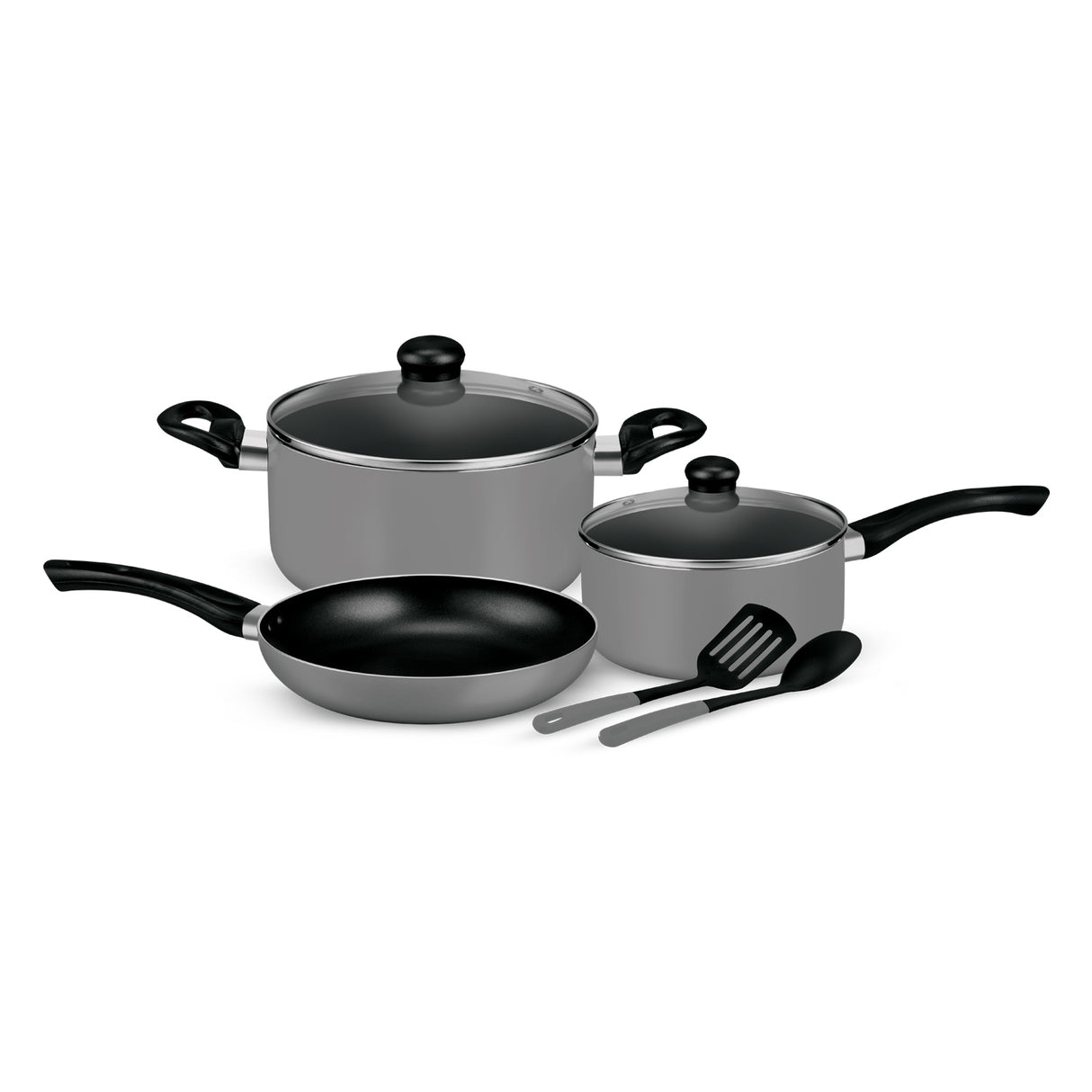 Royalford 7-Piece Non-Stick Cookware Set- RF11953/ Aluminum Body with 3-Layer Coating, Includes Casserole, Saucepan, Fry Pan, Nylon Kitchen Tools, PFOA-Free