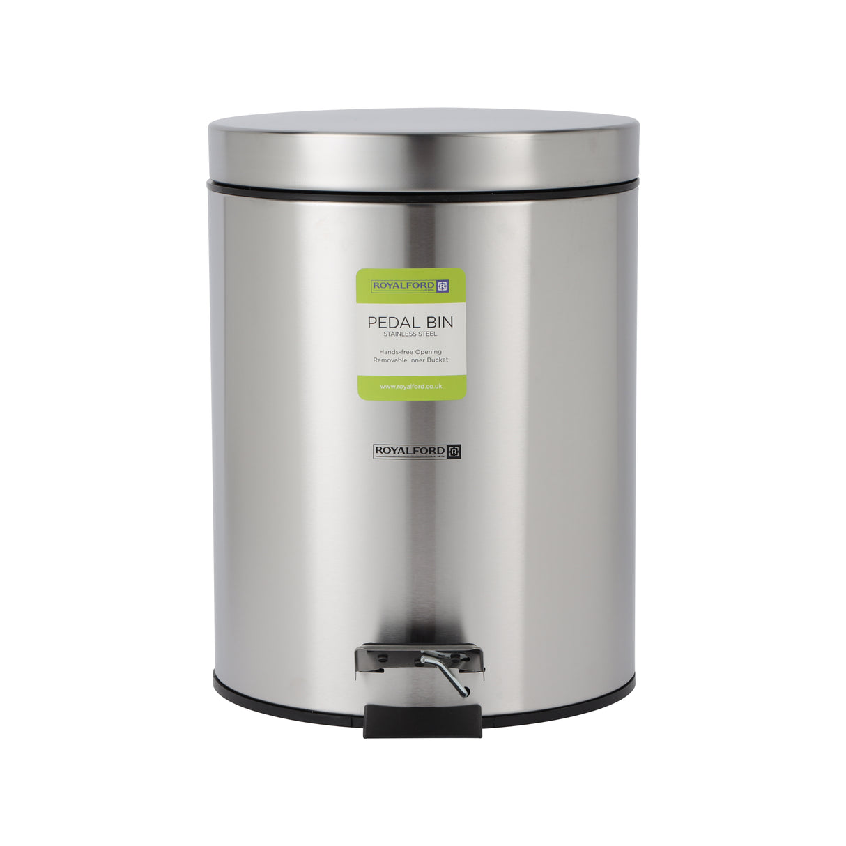 Royalford 7 liter Pedal Dustbin- RF12090/ Step On, Steel Pedals, Iron Handle, Plastic Base, for Waste Disposal, with Removable Inner bucket/ Trash Can for Home, Office, Bathroom, School, Restaurant/ Stainless Steel Bin, Slow Closing Lid and Hands Free Ope