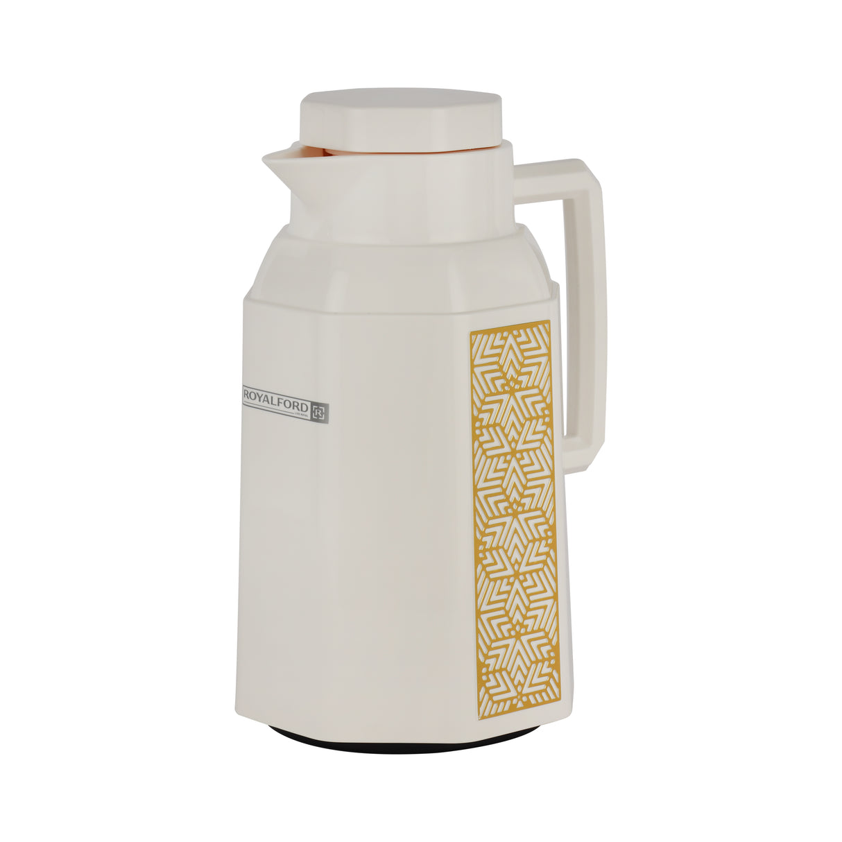 Royalford 1.0 L (33.5 oz) Vacuum Flask- RF12136/ with Pink Glass Inner and PP Outer Body/ Keeps Your Drinks Hot or Cold, Asbestos-Free and Hygienic/ Leak-Proof and Portable Design/ Suitable for Indoor and Outdoor Use/ Gold and White