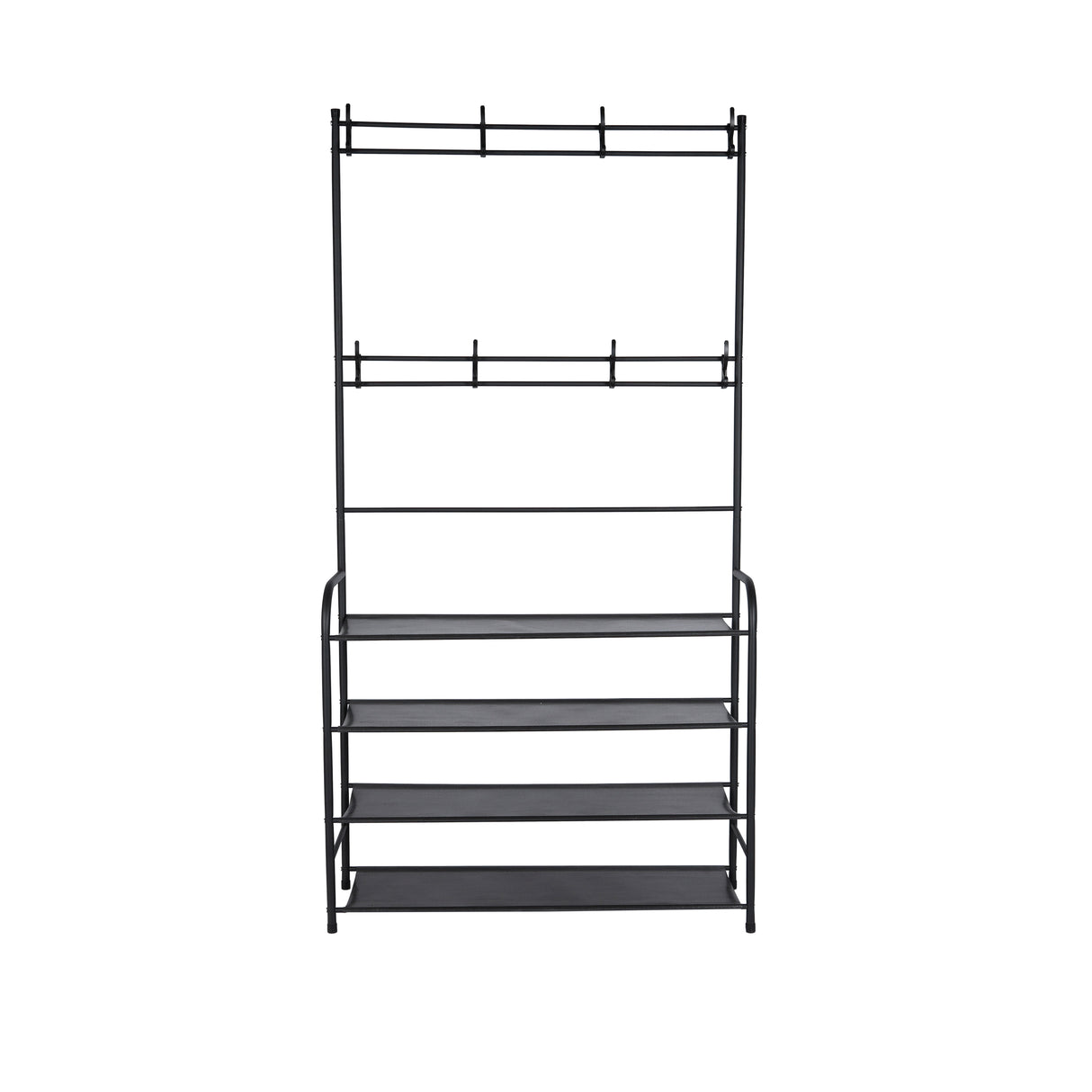 Royalford Cloth Hanger with Shoe Rack- RF12423/ with Hooks and Layers, Large Storage/ Powder Coated Iron Construction, Perfect for Hanging Clothes, Black