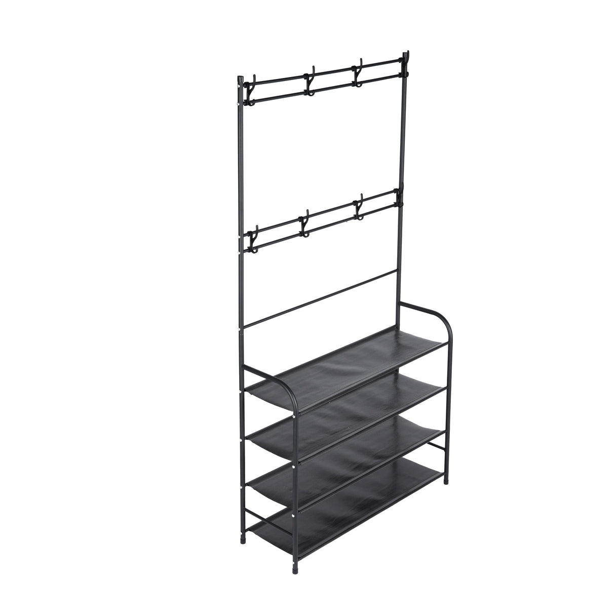 Royalford Cloth Hanger with Shoe Rack- RF12423/ with Hooks and Layers, Large Storage/ Powder Coated Iron Construction, Perfect for Hanging Clothes, Black