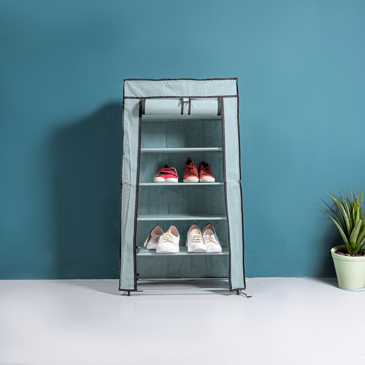 Royalford 7 Tier Shoe Rack- RF12425/ Fabric Cabinet, Strong Metal Rods, Easy to Assemble/ Multi-Purpose Storage Rack for Slipper, Sandals, Shoes, Grey