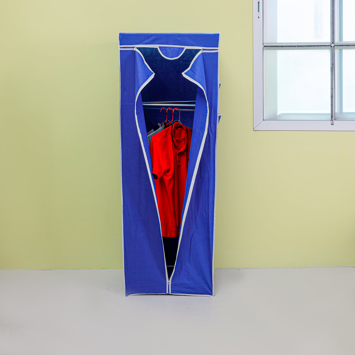 Royalford Wardrobe- RF12427/ Fabric Cabinet with Zipper Closure, Strong Metal Rods, Easy to Assemble/ Multi-Purpose Storage for Clothes, Shirt, Dress,  Blue