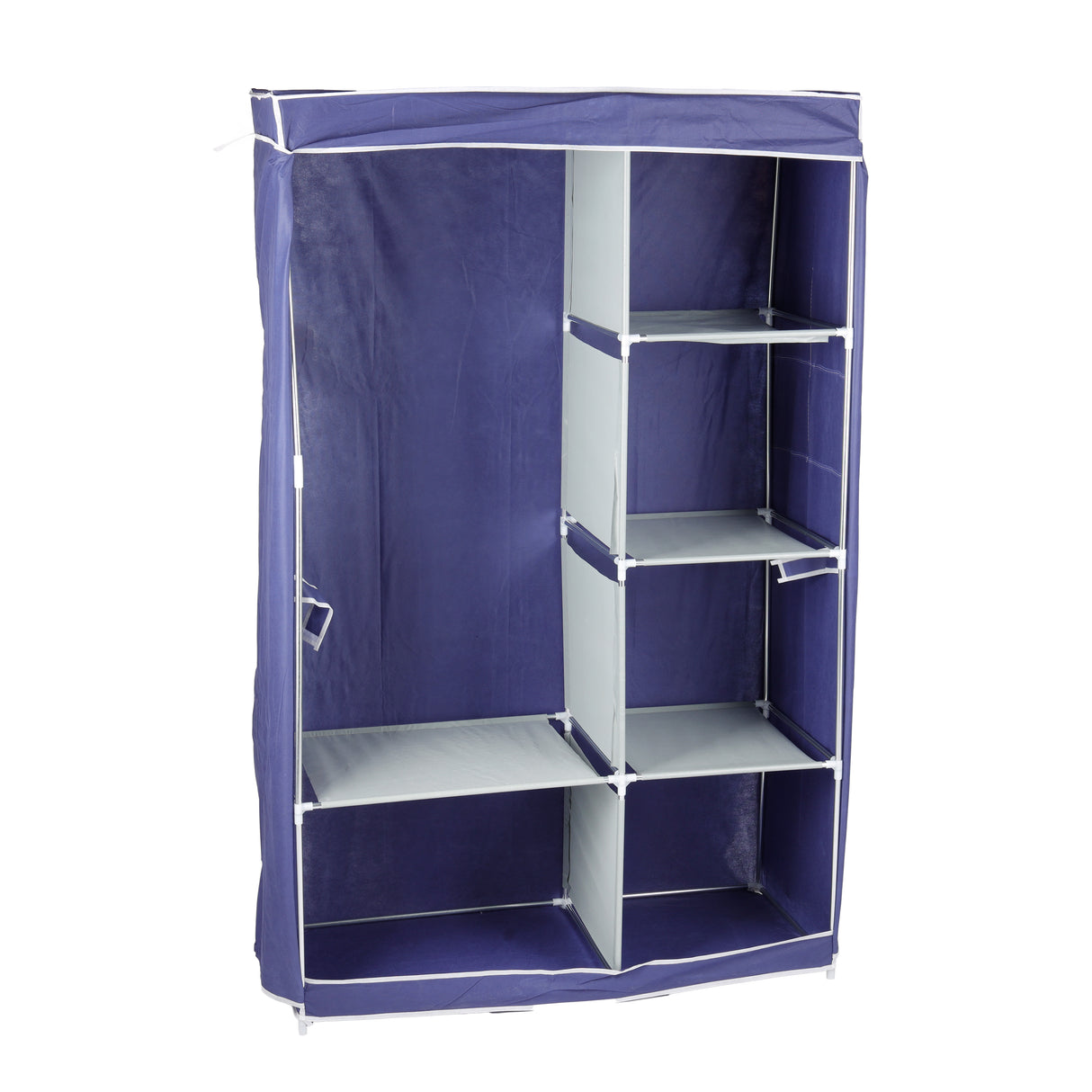 Royalford Wardrobe with Racks- RF12428/ Fabric Cabinet with Zipper Closure, Strong Metal Rods, Easy to Assemble/ Multi-Purpose Storage for Clothes, Shirt, Dress, etc