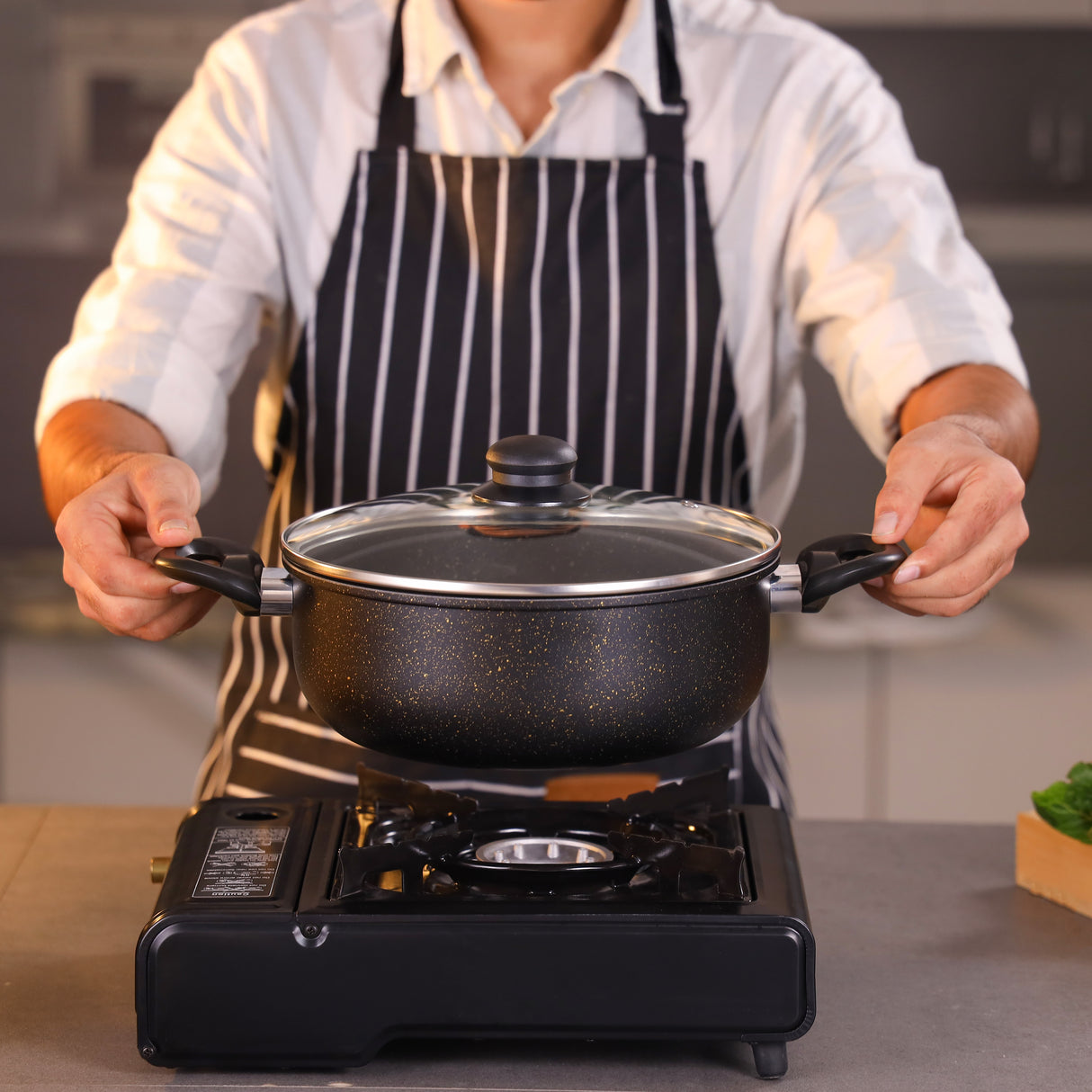 Royalford Elite 7-Piece Forged Aluminum Cookware Set- RF12622/ Durable Nonstick Granite Coating with 5-Layer Construction, Includes Casserole, Saucepan, Fry Pan