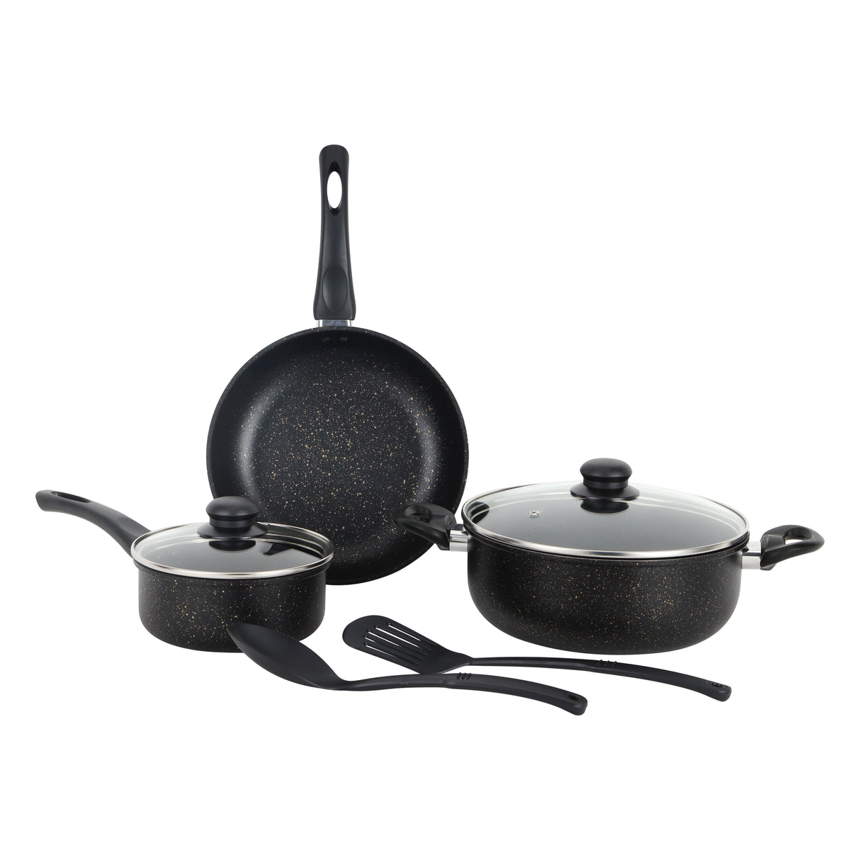 Royalford Elite 7-Piece Forged Aluminum Cookware Set- RF12622/ Durable Nonstick Granite Coating with 5-Layer Construction, Includes Casserole, Saucepan, Fry Pan