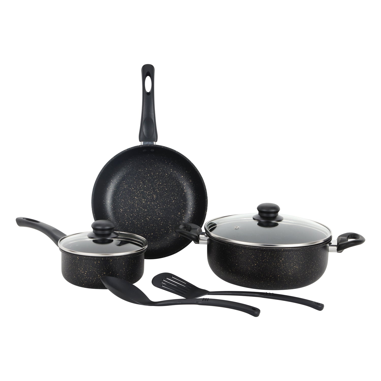Royalford Elite 7-Piece Forged Aluminum Cookware Set- RF12622/ Durable Nonstick Granite Coating with 5-Layer Construction, Includes Casserole, Saucepan, Fry Pan