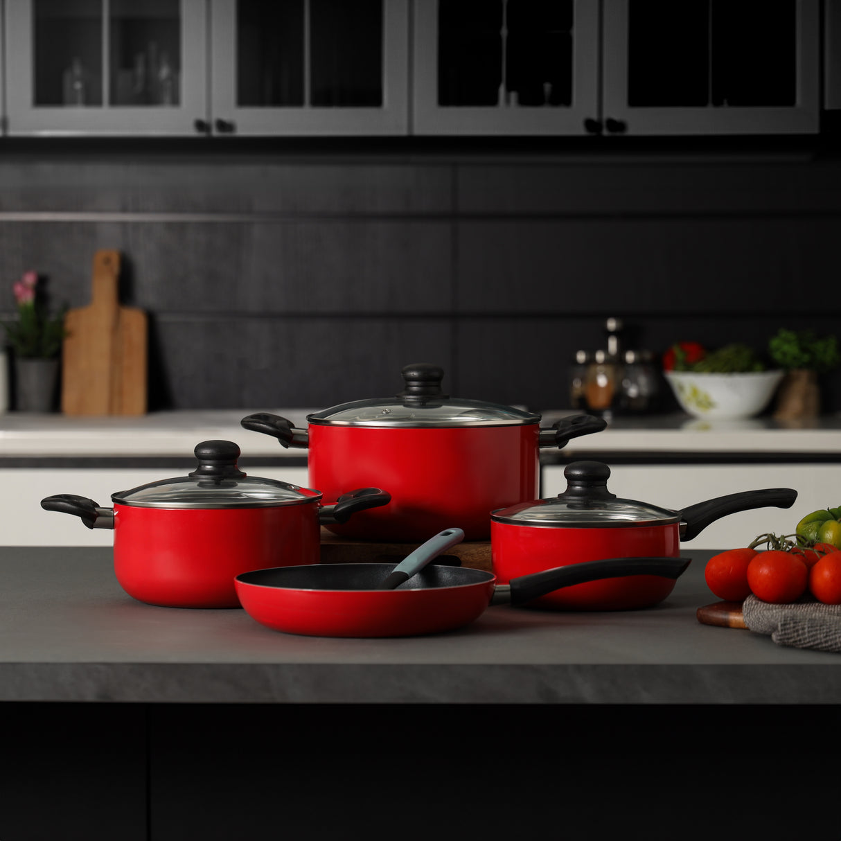 Royalford RF7923 8 Pcs Non-stick Cookware Set - Comfortable Heat Resistant Handles Scratch Resistant, Tempered Glass Lids, Thick Body, Bakelite Knobs, and CD Bottom