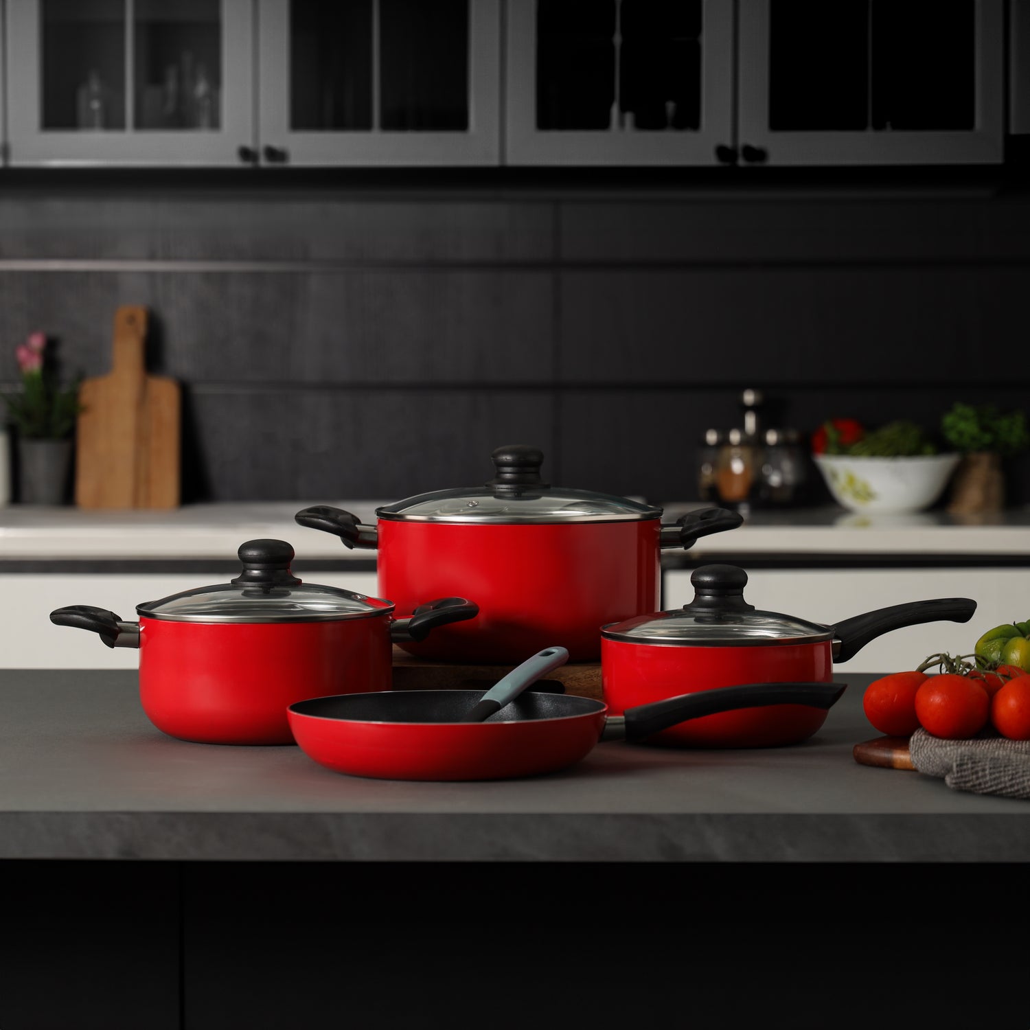 Royalford RF7923 8 Pcs Non-stick Cookware Set - Comfortable Heat Resistant Handles Scratch Resistant, Tempered Glass Lids, Thick Body, Bakelite Knobs, and CD Bottom