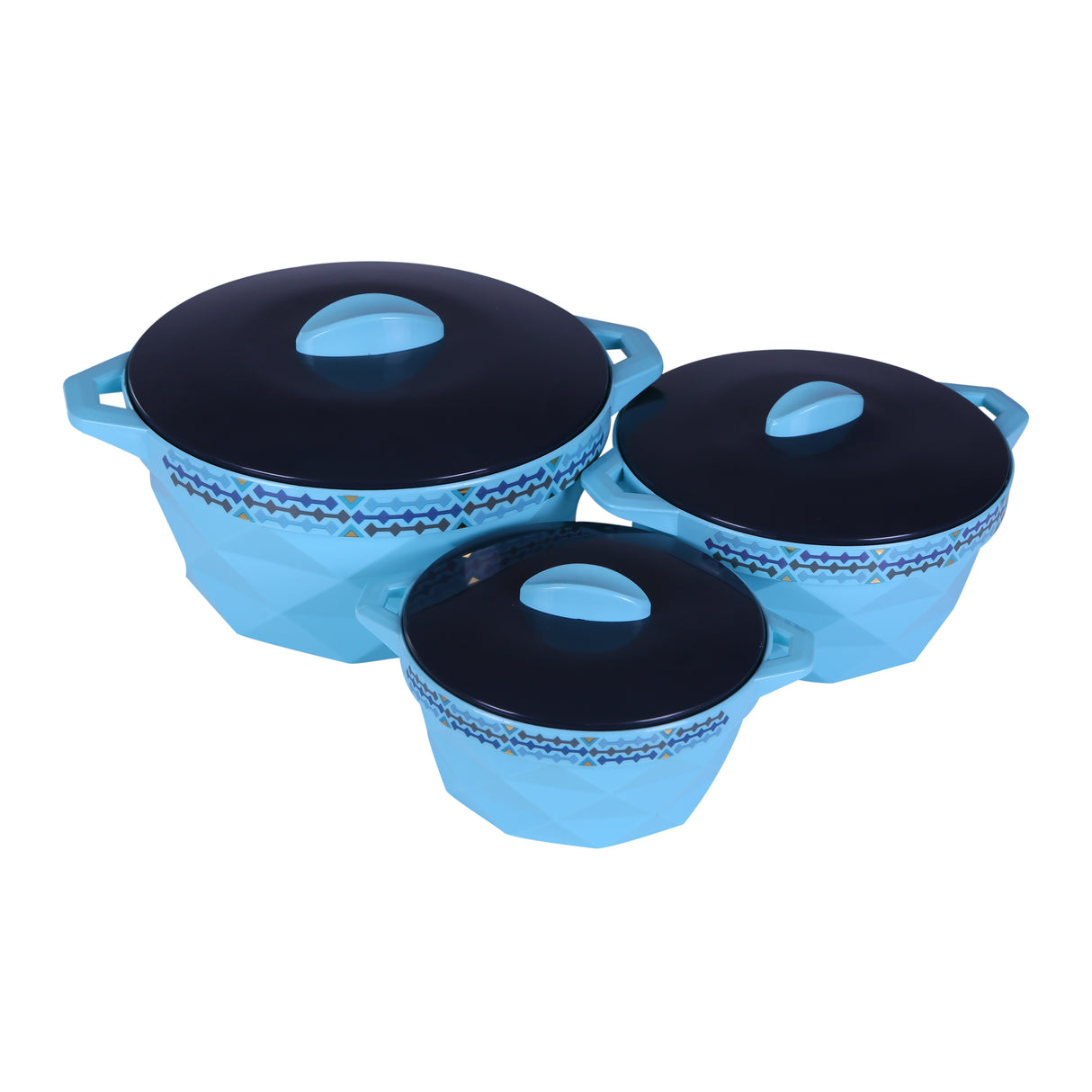 Royalford RF8543 3 Pcs Diamond Casserole | Hot Pot Set | |Serving Dishes with Lids | Hot Food Storage Containers & Warmers | Storage Saver for Everyday Use | 2700ml, 1500 ml & 850ml