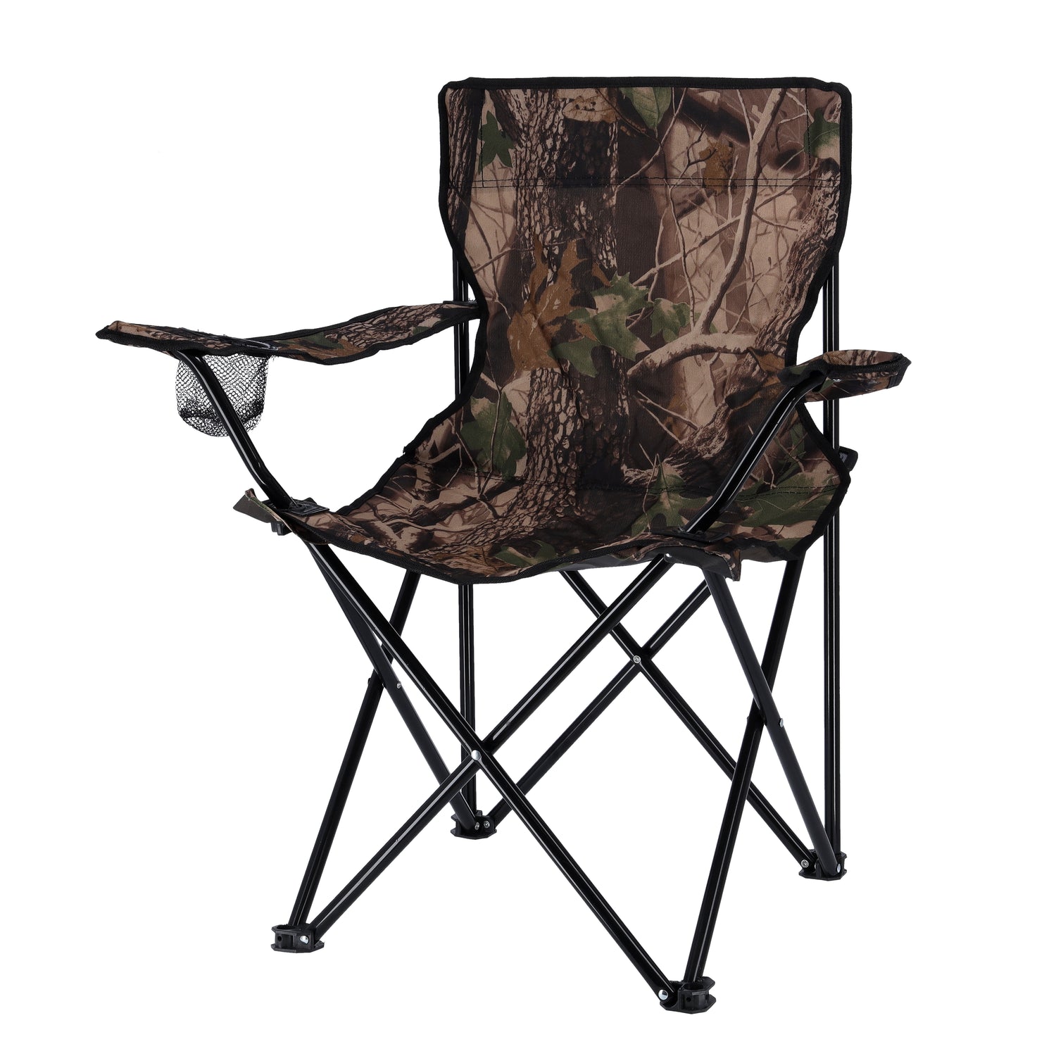 Royalford RF9509 Camping Hair With Carrying Bag Foldable - Compact Foldable, Heavy Duty Frame | Cup Holder, Storage Pocket | Shoulder Travel Bag, Outdoor, Festival, Beach | 265 lbs Capacity (Military Colour)