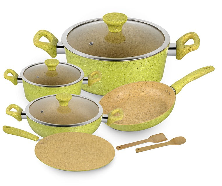 Royalford RF9838 10Pcs Forged Aluminium Cookware Set - 3 Layer Granite Coating Saucepan with lid, Fry Pan, Casseroles with Lids | Cool Handles