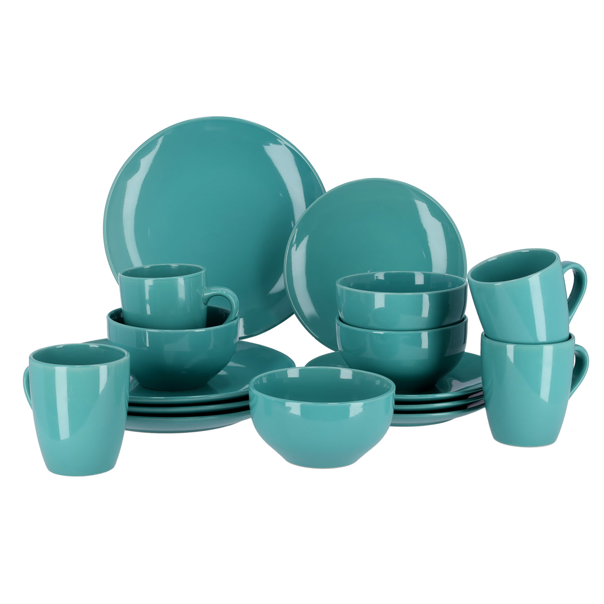 Royalford RF9868 16 Pcs Stoneware Dinner Set - Flat Dinner Plate, Side Plate, Bowl, Mug | Oven, Freezer & Dishwasher Safe | Serve Soup Pasta Noodles & More | Perfect for Home Restaurant Hotels & More