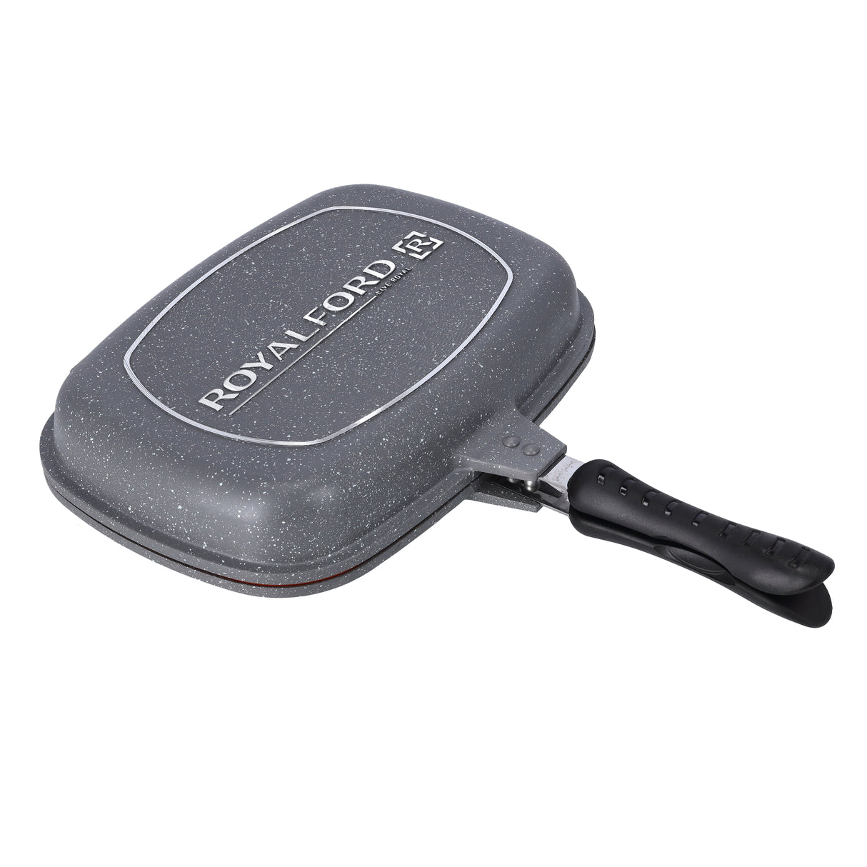 Royalford 32 Cm Smart Double Grill Pan - 3 Layer Granite Non-Stick Coating with Magnetic Handle - Flipping Grill Frying Pan | Multiple Hob Compatibility | Ideal for Grilling Chicken, Vegetable, Meat & More