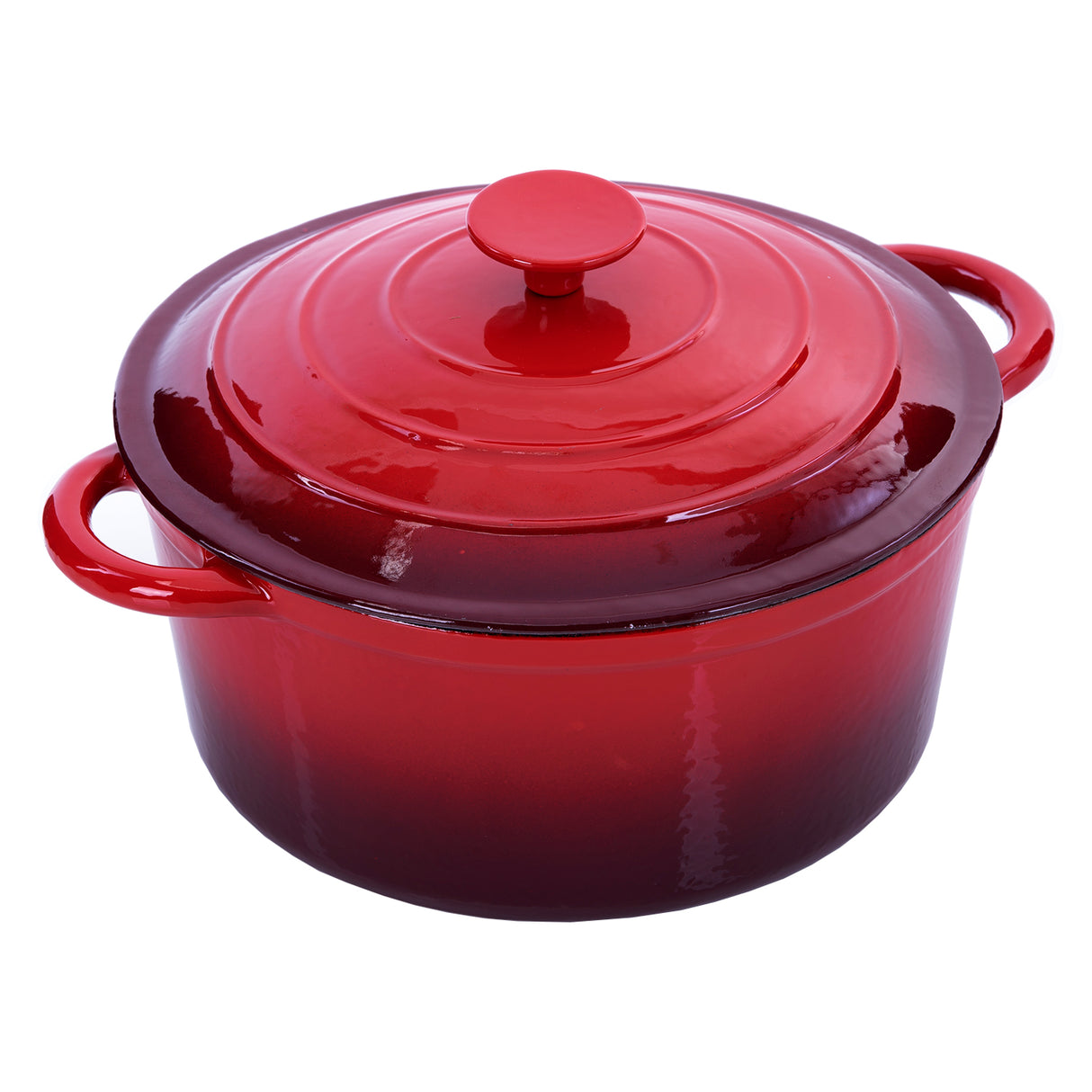 Royalford RFU9055 Cast Iron Casserole Dish | 26 CM | 6.2 L | Graduated Red | Round Induction Casserole with Tough Enamel Coating | Works on Gas, Induction, Ceramic & Electric Hobs - Durable Design & Oven Safe