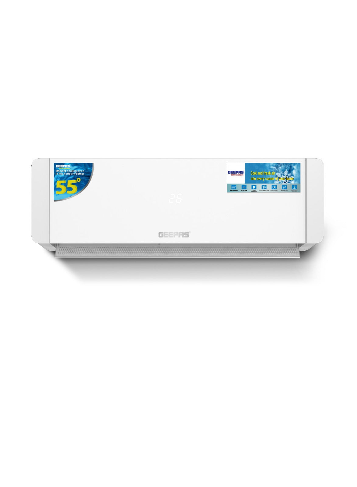 Geepas 1 Ton Smart Split Air Conditioner GACS1225CUE | 12000 BTU Cooling | Wi-Fi Control, LED Display| 4D Air Flow| Golden Fin| Self-Cleaning & 5-Year Compressor Warranty