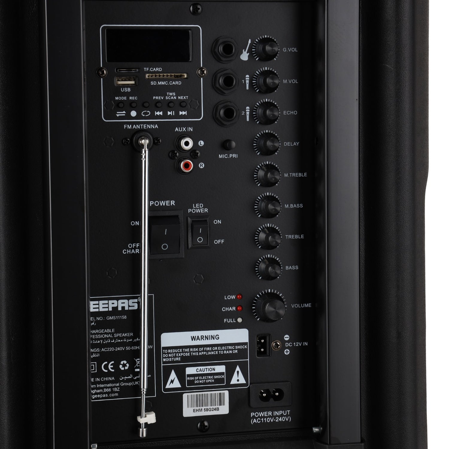 Geepas Rechargeable Speaker GMS11158 | 60000W PMPO | Bluetooth, Mic, RGB Light