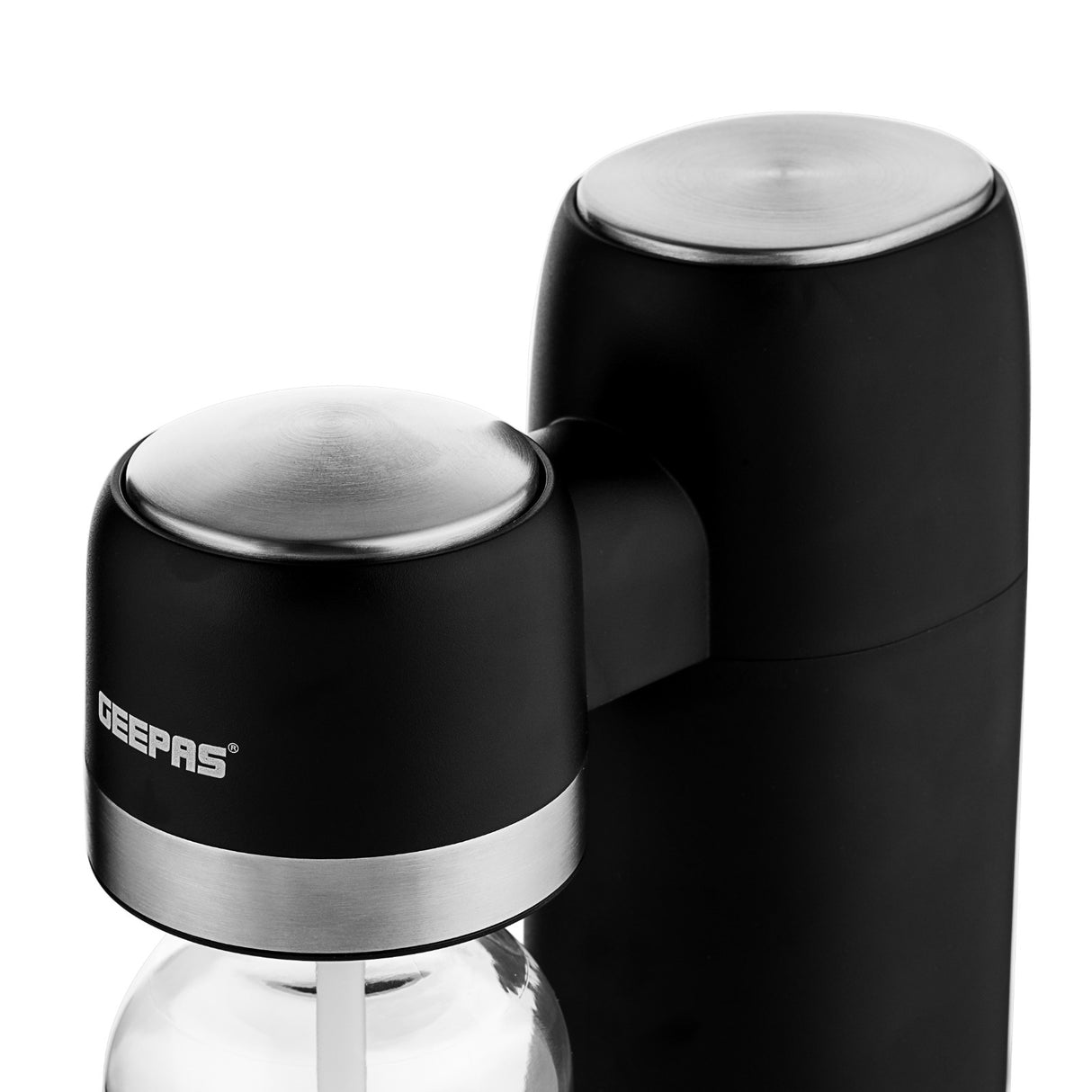 Geepas Soda Maker GSM63079UK, 900ml capacity for sparkling water, strong bubbles & fizzy drinks, auto pressure release, eco-friendly, no electricity, black, 2-year warranty