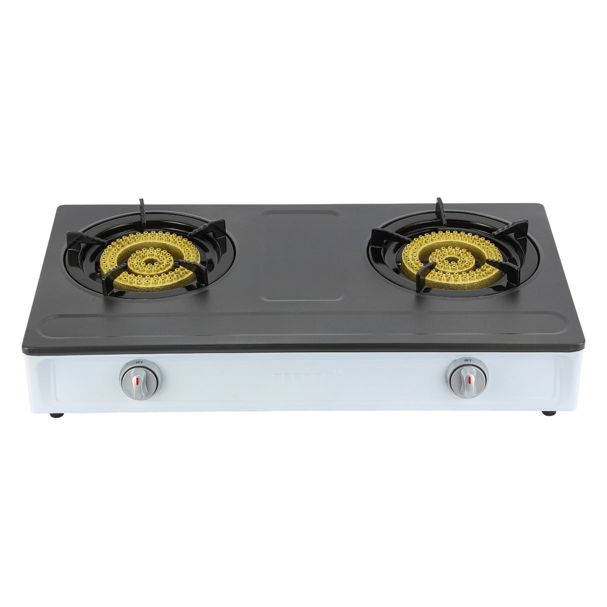 Geepas Stainless Steel Gas Cooker GGC31049 – 2 cast iron burners| low gas use| 60% saving| auto ignition| LPG stovetop| silver & black| durable| 2-year warranty