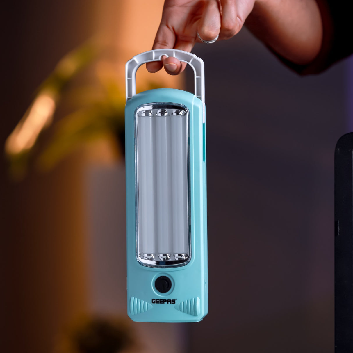 Geepas Rechargeable LED Lantern with Solar Panel GE53030 | 52 Hi-Power LEDs, 5H Backup | Energy Efficient, Portable, Lightweight Design | Blue, 2 Years Warranty