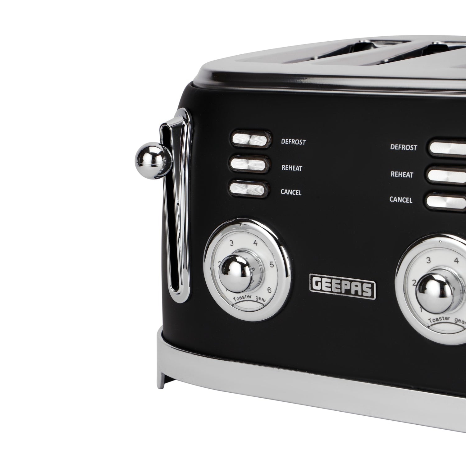 Geepas GBT36564UK-BK 4 Slice Toaster | Powerful 1500W Metal Body | 6 Browning Levels | Removable Crumb Tray | Defrost, Reheat & Cancel Functions with Cord Storage