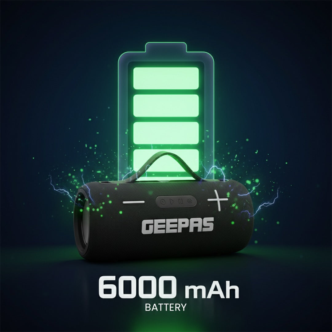 Geepas GMS11201 Water Resistant Bluetooth Speaker | Portable Wireless Design with Long Battery Life, 10m Bluetooth Range, Powerful Sound, Built-in Mic & Easy Connectivity