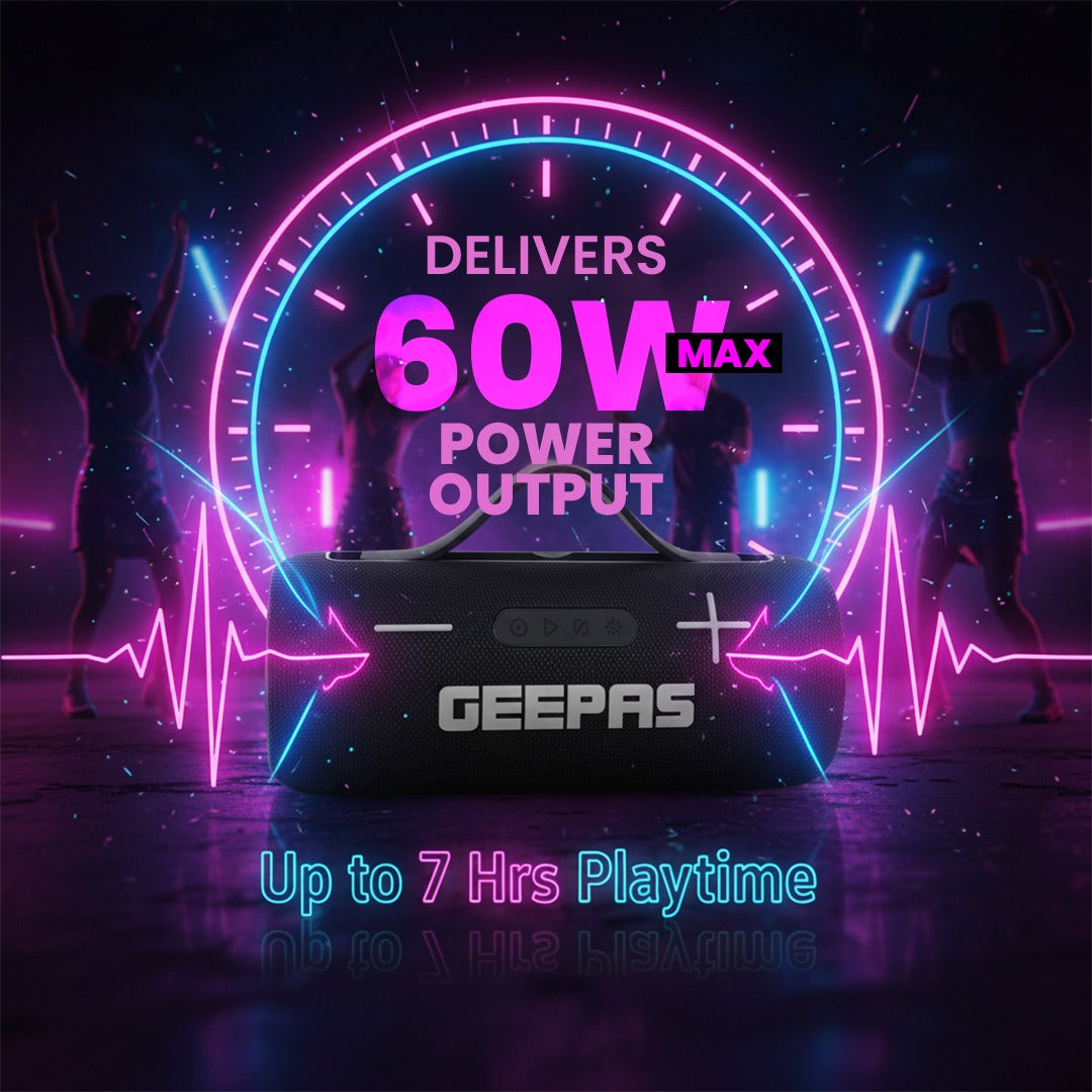 Geepas GMS11201 Water Resistant Bluetooth Speaker | Portable Wireless Design with Long Battery Life, 10m Bluetooth Range, Powerful Sound, Built-in Mic & Easy Connectivity