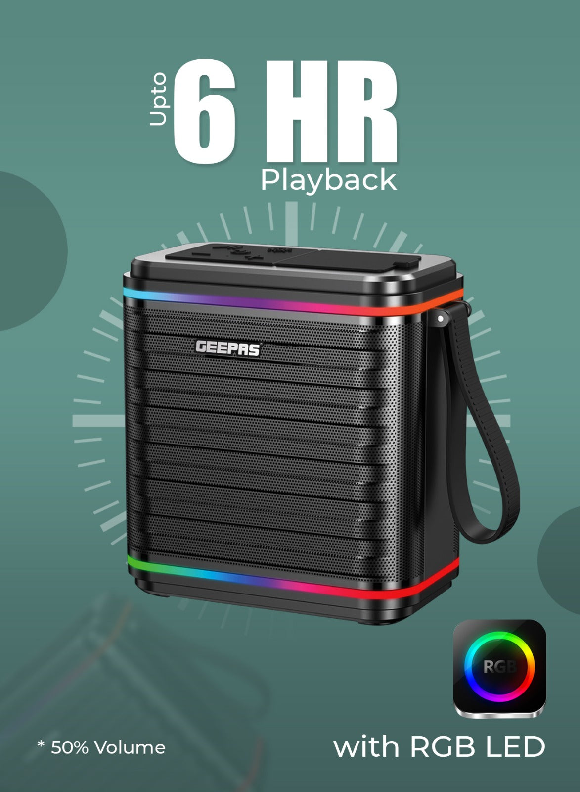 Geepas GMS11200 Bluetooth Speaker | 1800mAh Rechargeable Battery | Up to 6 Hours Playback Time | Multi-Connectivity Support | Portable Wireless Music Sound System