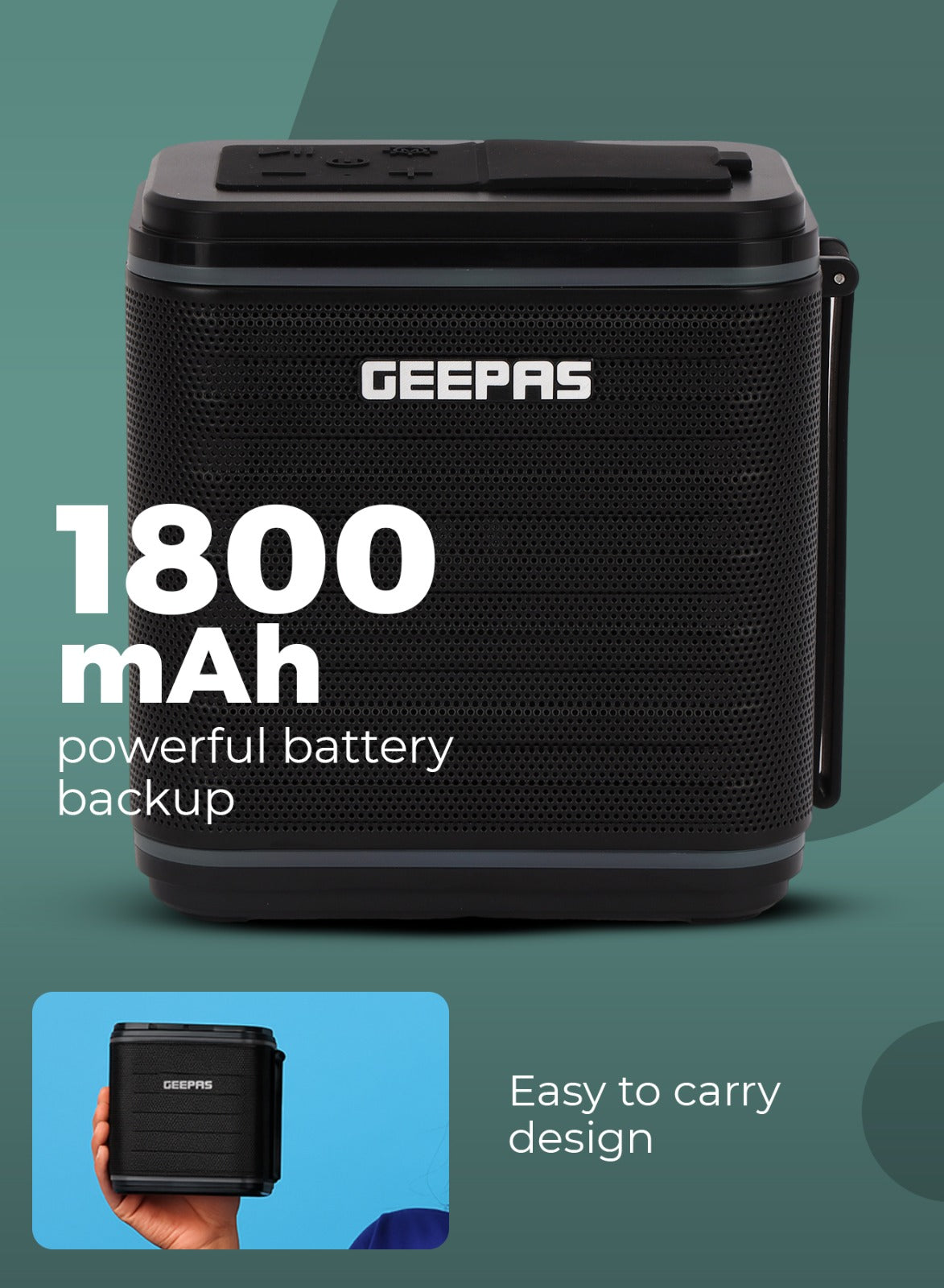 Geepas GMS11200 Bluetooth Speaker | 1800mAh Rechargeable Battery | Up to 6 Hours Playback Time | Multi-Connectivity Support | Portable Wireless Music Sound System