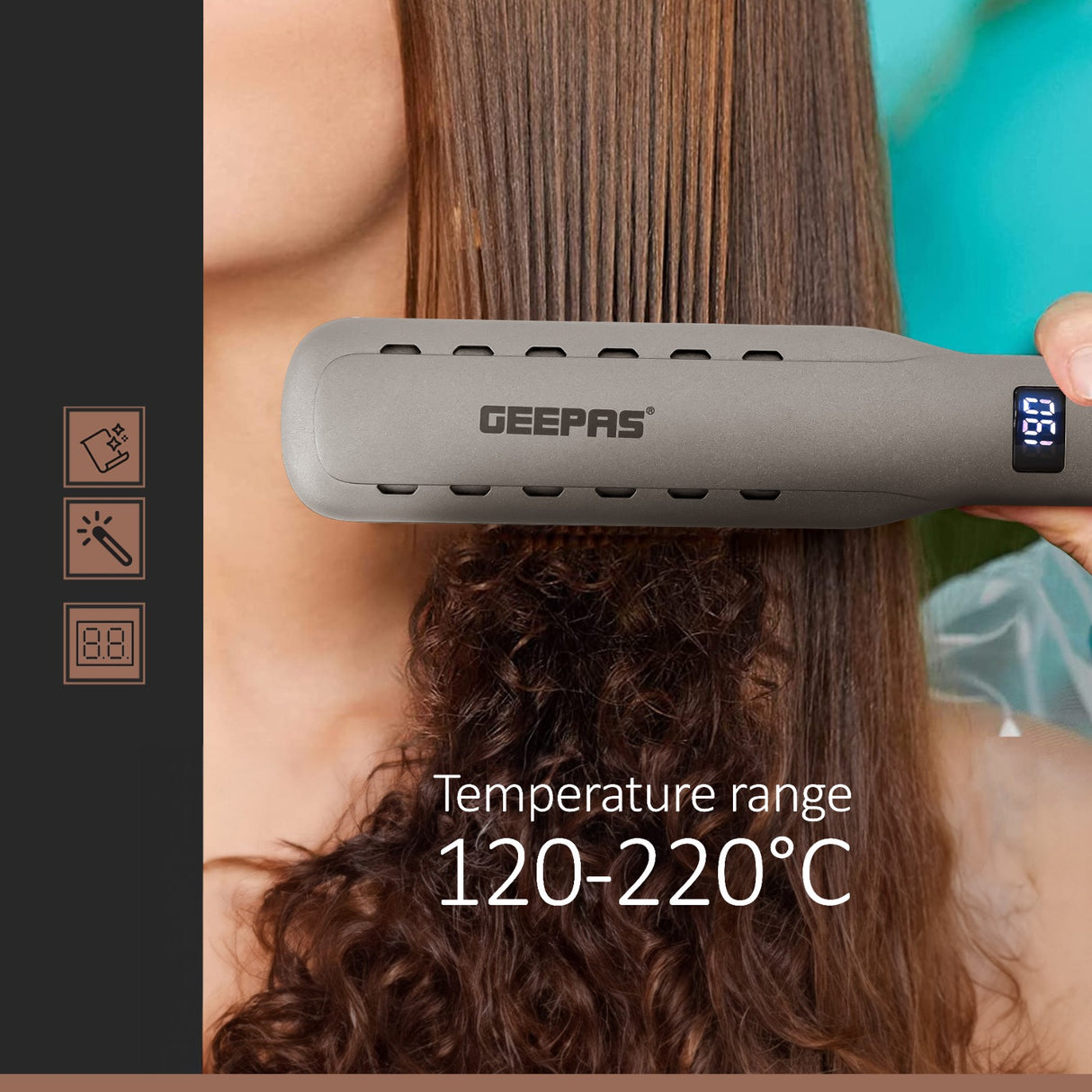 Geepas GHS86050 Easy-Style Hair Straightener | Ceramic Floating Plates with Ionic Function | LED Display | Adjustable Temperature | Fast Heating | 2-Year Warranty