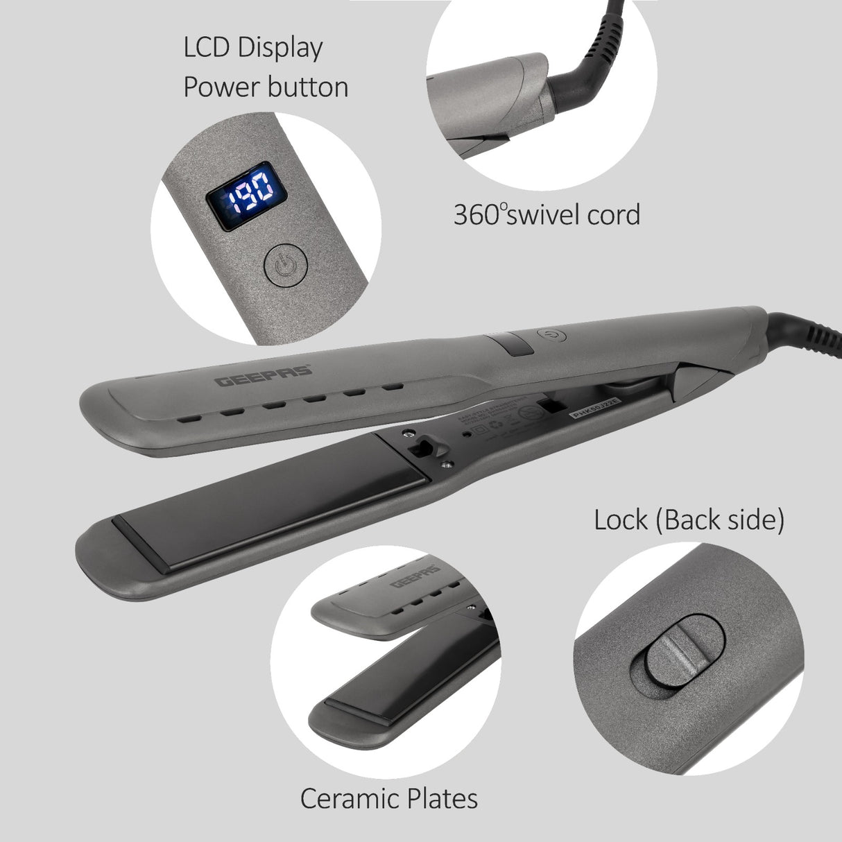 Geepas GHS86050 Easy-Style Hair Straightener | Ceramic Floating Plates with Ionic Function | LED Display | Adjustable Temperature | Fast Heating | 2-Year Warranty