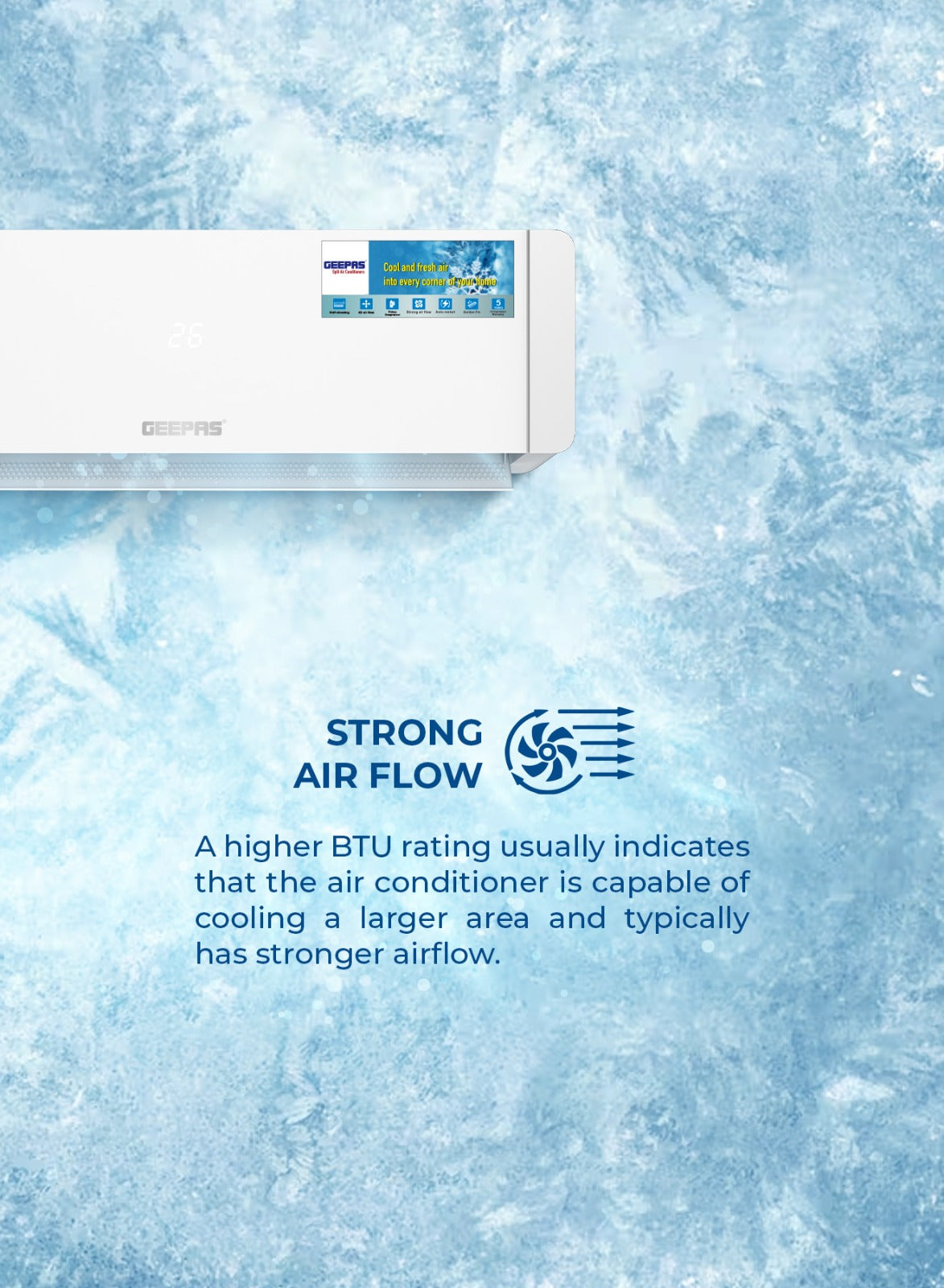 Geepas 1.5 Ton Smart Split Air Conditioner GACS1825CUE | 18500 BTU Cooling | Wi-Fi Control| LED Display| 4D Air Flow| Golden Fin| Self-Cleaning|  & 5-Year Warranty