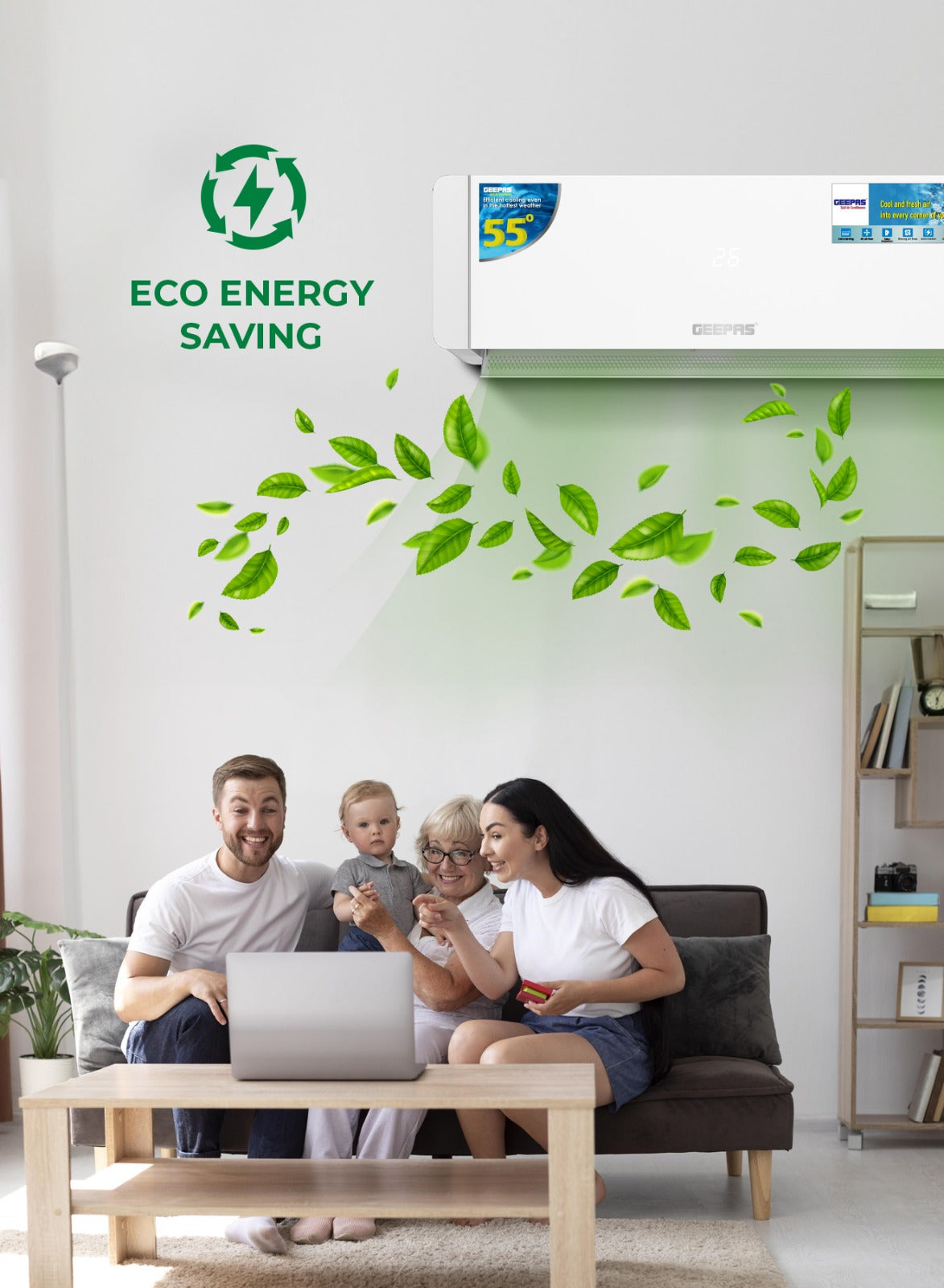 Geepas 1.5 Ton Smart Split Air Conditioner GACS1825CUE | 18500 BTU Cooling | Wi-Fi Control| LED Display| 4D Air Flow| Golden Fin| Self-Cleaning|  & 5-Year Warranty
