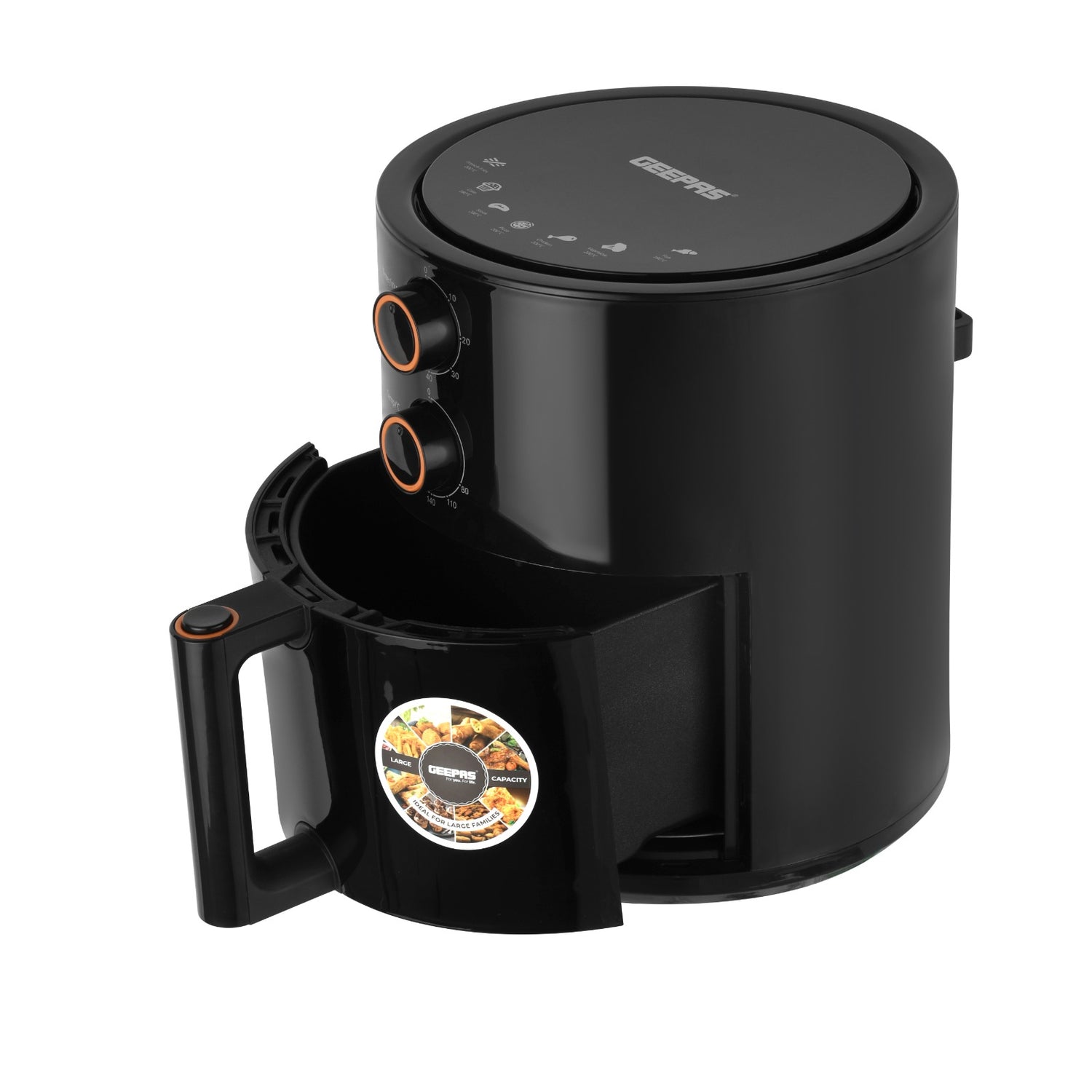 Geepas Air Fryer- GAF37513/ 4.0 L Pot, Non-Stick Coating, with Vortex Frying Technology/ Multiple Function, 1-60 Min Timer, Temperature 80-200 Degree Celsius, Black