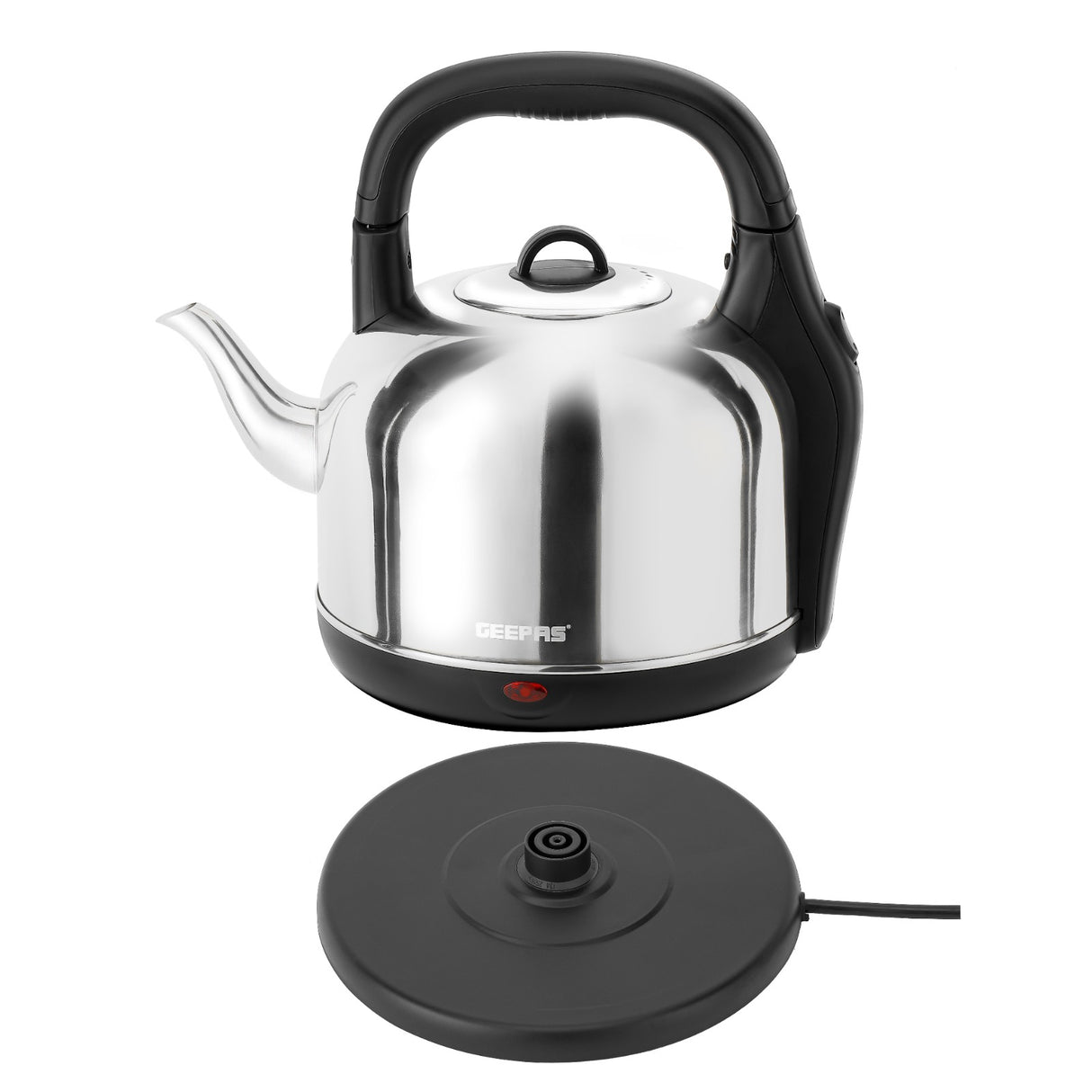 Geepas Stainless Steel Electric Kettle GK38024 – 4.2L, 2000W, SUS 304 body, 360° rotation, boil-dry protection, and auto cut-off. Safe, durable, and easy to clean