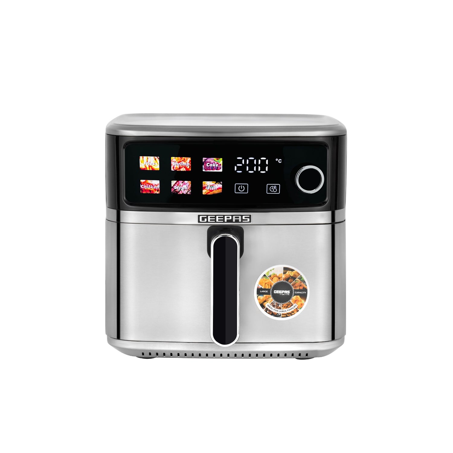 Geepas GAF37534T 8L Stainless Steel Digital Air Fryer | Oil-Free Cooking | 6 Preset Programs, 60 Min Timer, 70–200°C Temp | Ideal for Fries,  Bread Etc | 2 Years Warranty