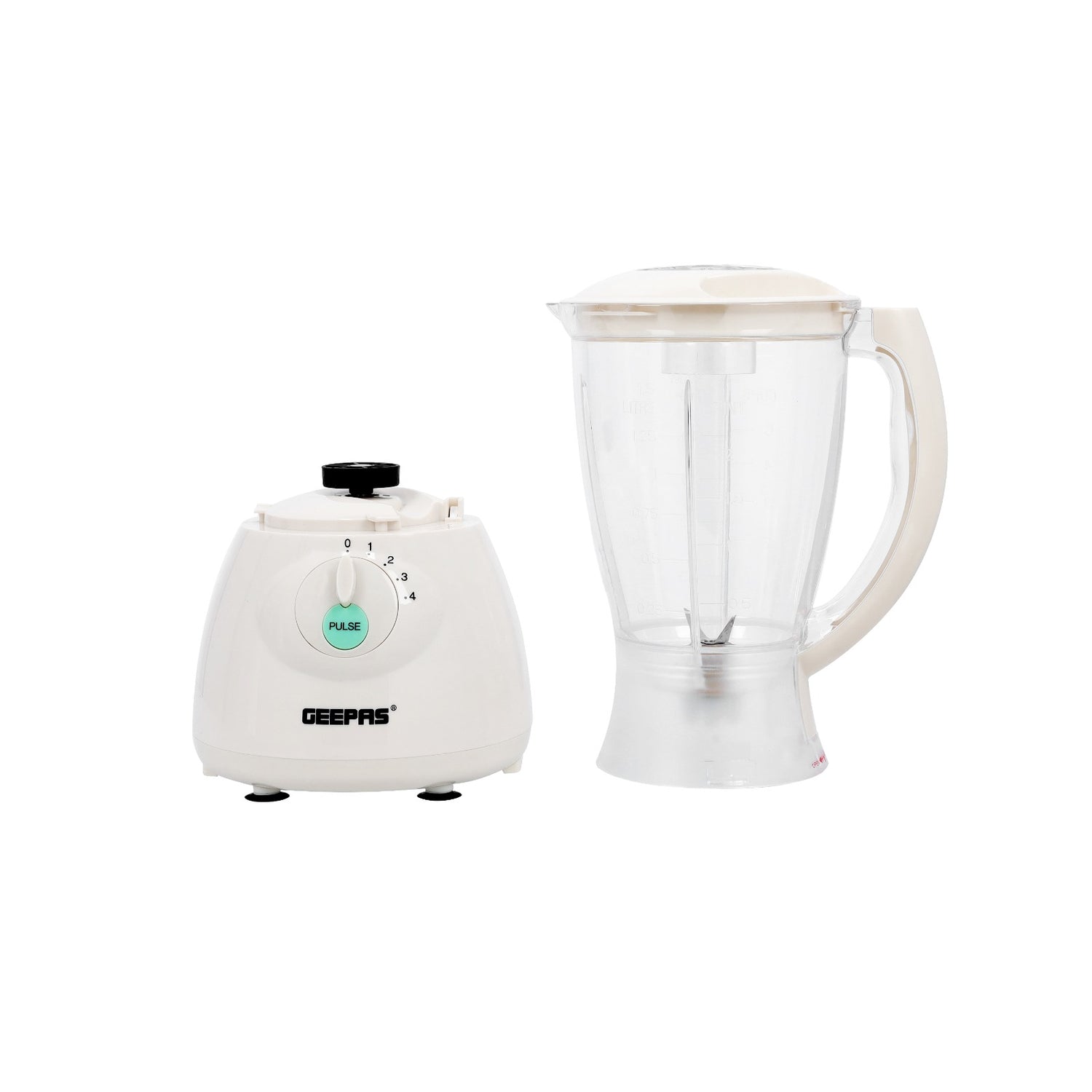 Geepas 400W | 3 in 1 Multifunctional Blender | Safety lock | Stainless Steel Blades| 4 Speed with Pulse | 1.5L Jar| Over Heat Protection | Coffee Grinder & Smoothie Maker