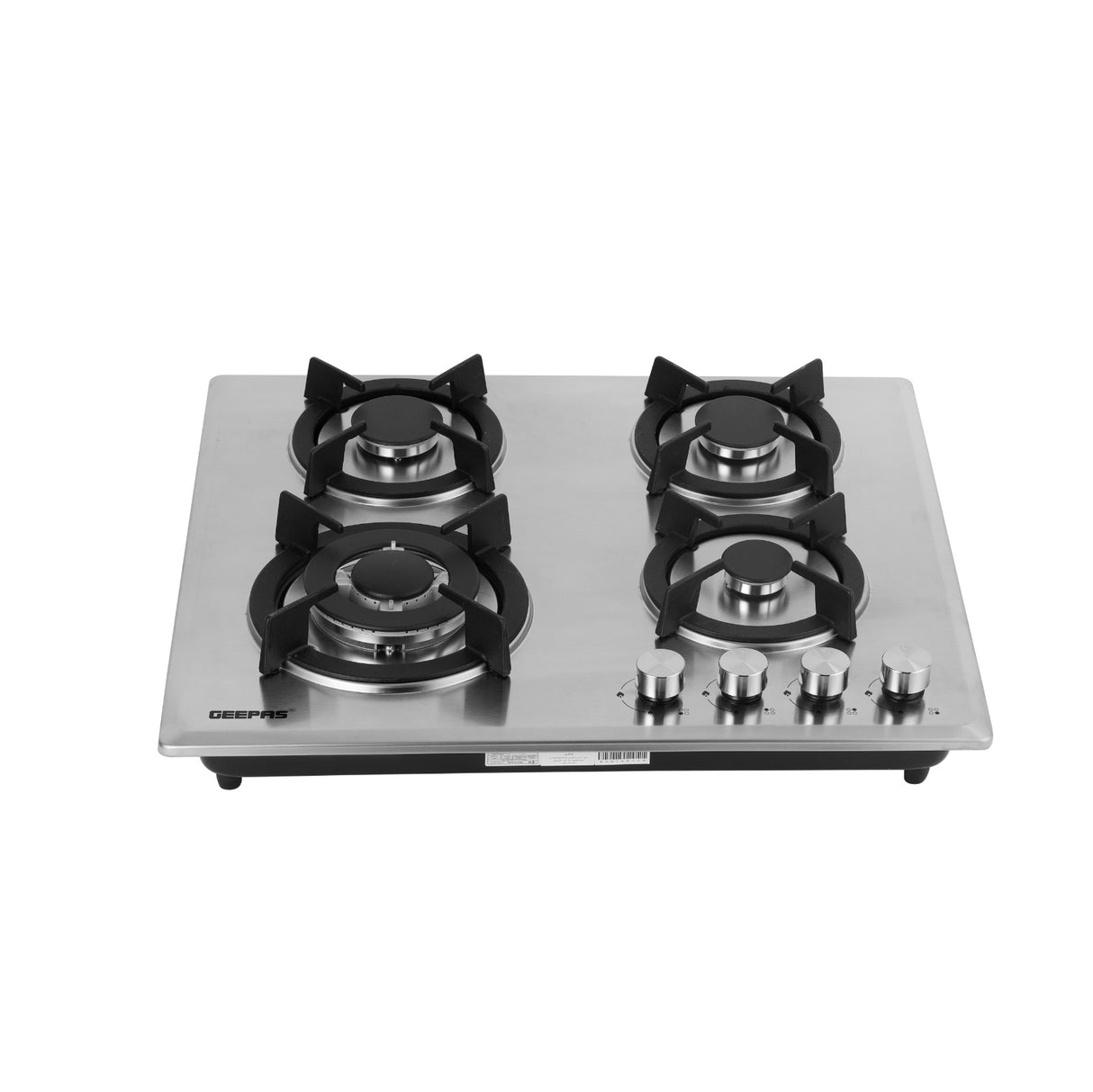 Geepas Built-In Gas Hob GGC31026 | 4 Burner Stainless Steel Gas Stove with Auto Ignition| Durable Cast Iron Pan Support | Easy-to-Clean Design & 2 Years Warranty