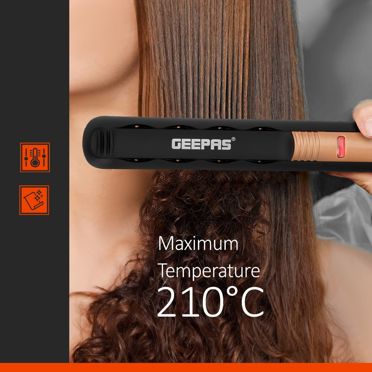 Geepas GH8723 Ceramic Hair Straightener | 210°C Max Temperature| Wet/Dry Function| 360° Swivel Cord| On/Off Switch| 35W Power| Professional Styling| 2 Years Warranty