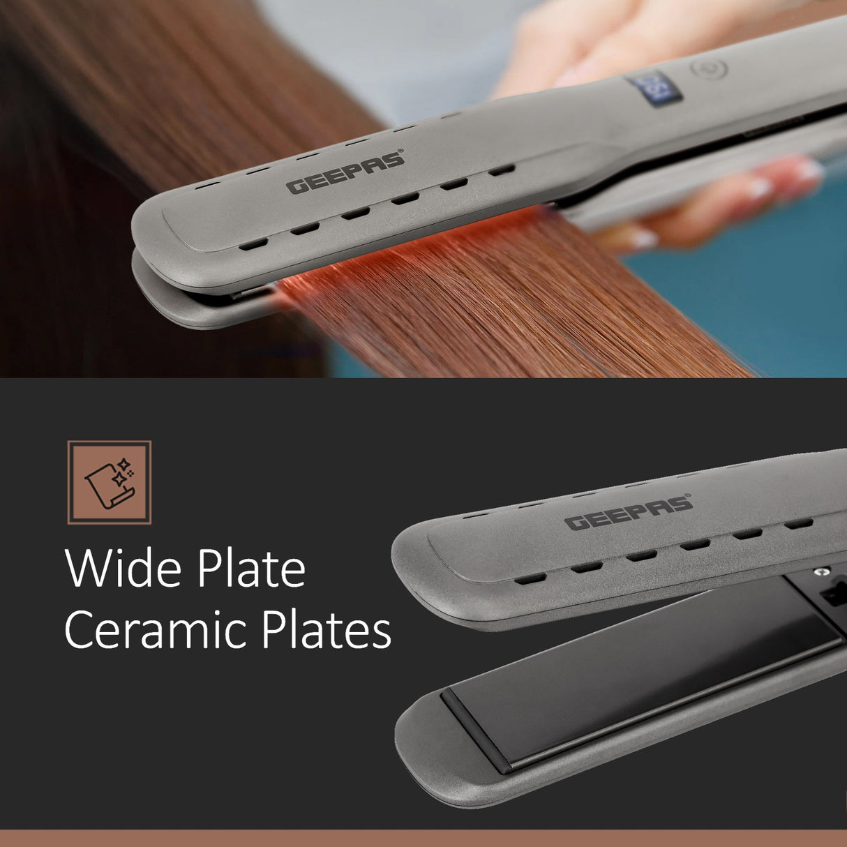 Geepas GHS86050 Easy-Style Hair Straightener | Ceramic Floating Plates with Ionic Function | LED Display | Adjustable Temperature | Fast Heating | 2-Year Warranty