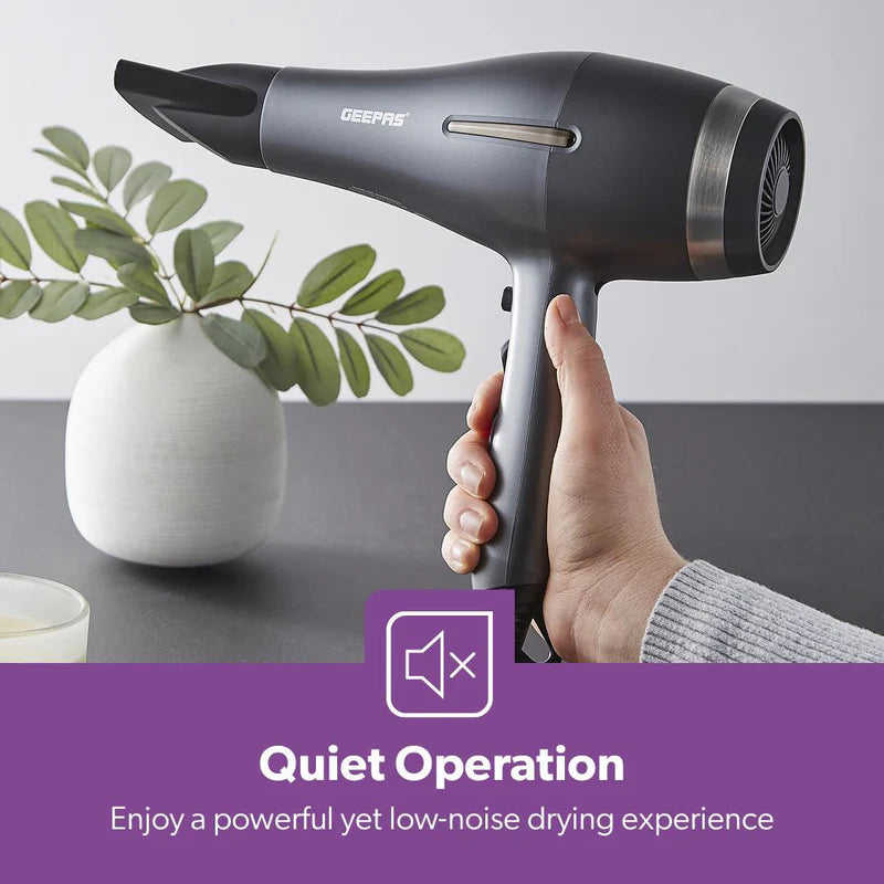 Geepas GHD86052UK Professional Ionic Hair Dryer | 2200W AC Motor | 3 Heat & 2 Speed Settings| Cool Shot | Ionic Function | Diffuser | Concentrator | 2 Years Warranty