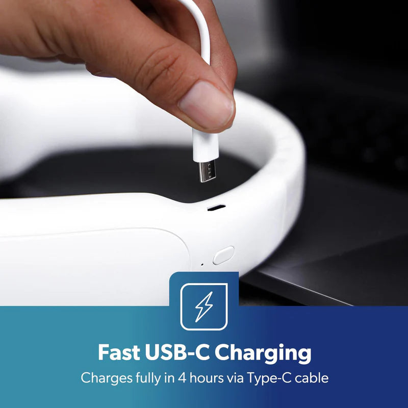 Geepas Portable Neck Fan- GF21228/ 6 Hours Long Working Time, 3 Speed Levels/ Lightweight, for Indoor and Outdoor Use/ Silent, Safe and Secure/ White, 2 Years Warranty