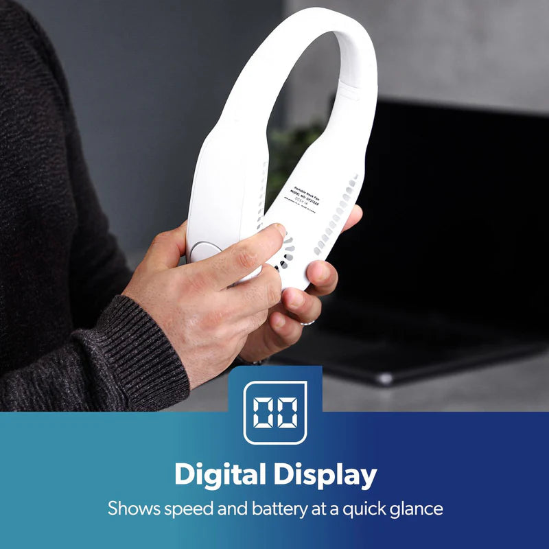Geepas Portable Neck Fan- GF21228/ 6 Hours Long Working Time, 3 Speed Levels/ Lightweight, for Indoor and Outdoor Use/ Silent, Safe and Secure/ White, 2 Years Warranty