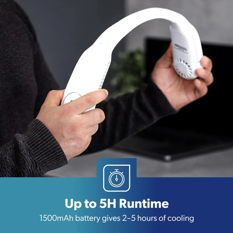 Geepas Portable Neck Fan- GF21228/ 6 Hours Long Working Time, 3 Speed Levels/ Lightweight, for Indoor and Outdoor Use/ Silent, Safe and Secure/ White, 2 Years Warranty