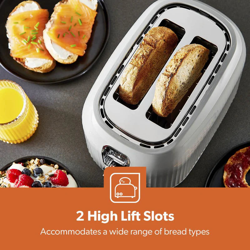 Geepas Fluted Bread Toaster- GBT36558UK-GR/ 2 Slice Slot, with 6 Adjustable Browning Control and Removable Crumb Tray, Defrost and Reheat Button/  2 Years Warranty, Grey