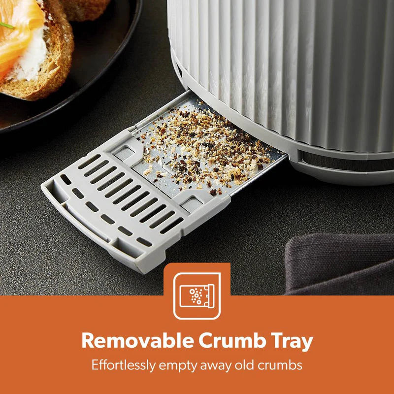 Geepas Fluted Bread Toaster- GBT36558UK-GR/ 2 Slice Slot, with 6 Adjustable Browning Control and Removable Crumb Tray, Defrost and Reheat Button/  2 Years Warranty, Grey