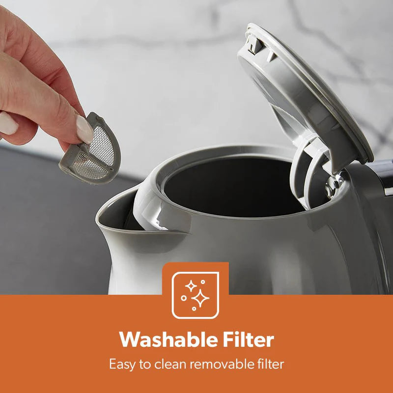 Geepas 1.7L Fluted Grey Jug Kettle GK38068UK-GR | 3000W Rapid Boil | 360° Cordless Base | Auto Shut-Off & Boil-Dry Protection | Elegant Design | 2 Years Warranty