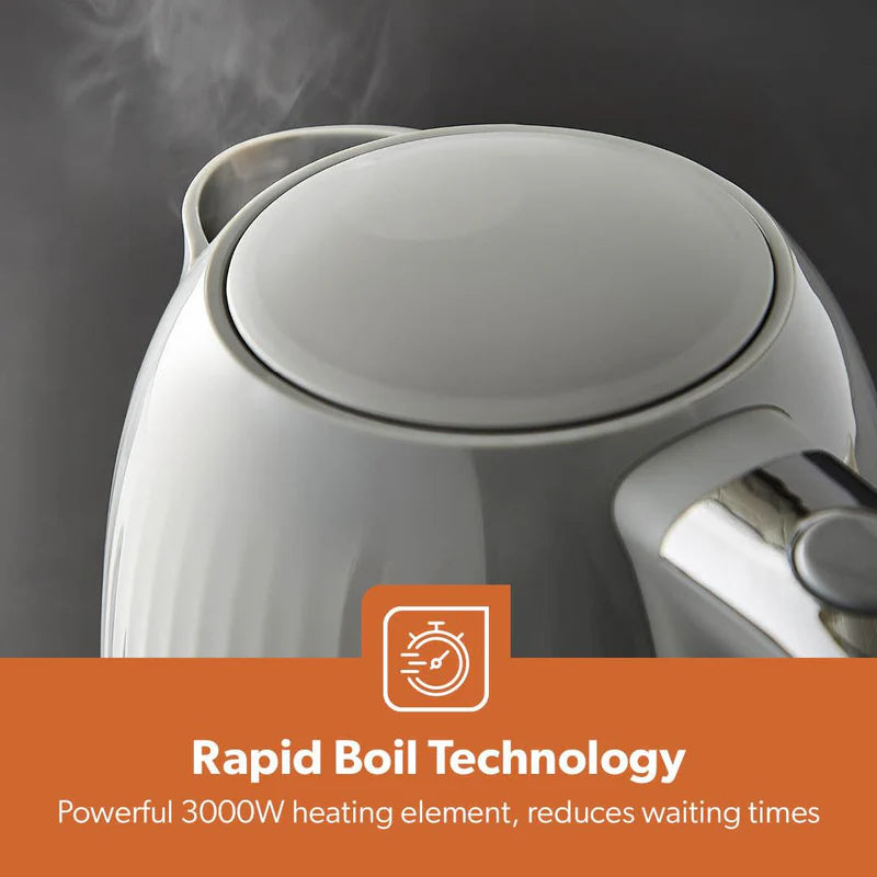 Geepas 1.7L Fluted Grey Jug Kettle GK38068UK-GR | 3000W Rapid Boil | 360° Cordless Base | Auto Shut-Off & Boil-Dry Protection | Elegant Design | 2 Years Warranty