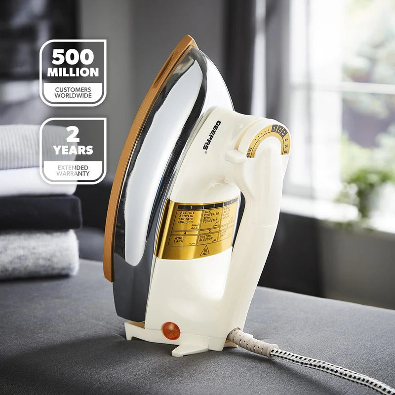 Geepas GDI23011 Automatic Heavy Weight Dry Iron| 1200W|Teflon Coated Soleplate| Adjustable Temperature Control| Overheat Protection| Smooth Glide Design| 7-Year Warranty
