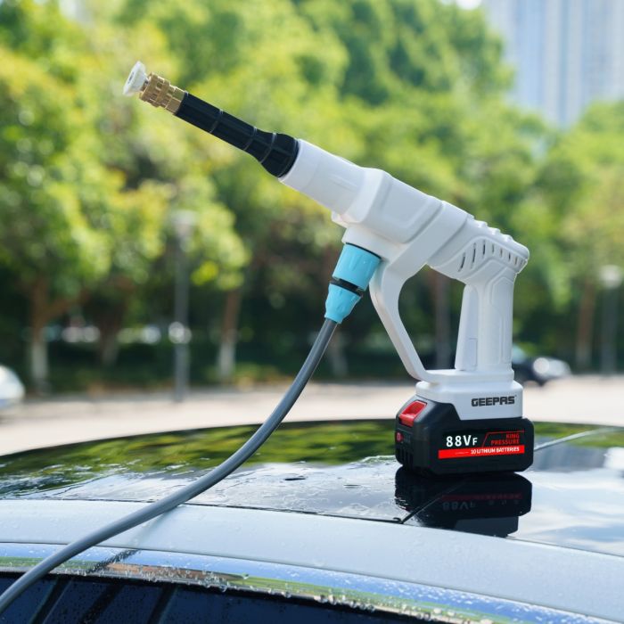 Geepas GCW19042 Rechargeable Portable Washer | 21V 2600mAh Battery, 7.5m High Pressure Hose | Pure Copper Motor, Multiple Spray Modes, Durable Design, 2 Years Warranty